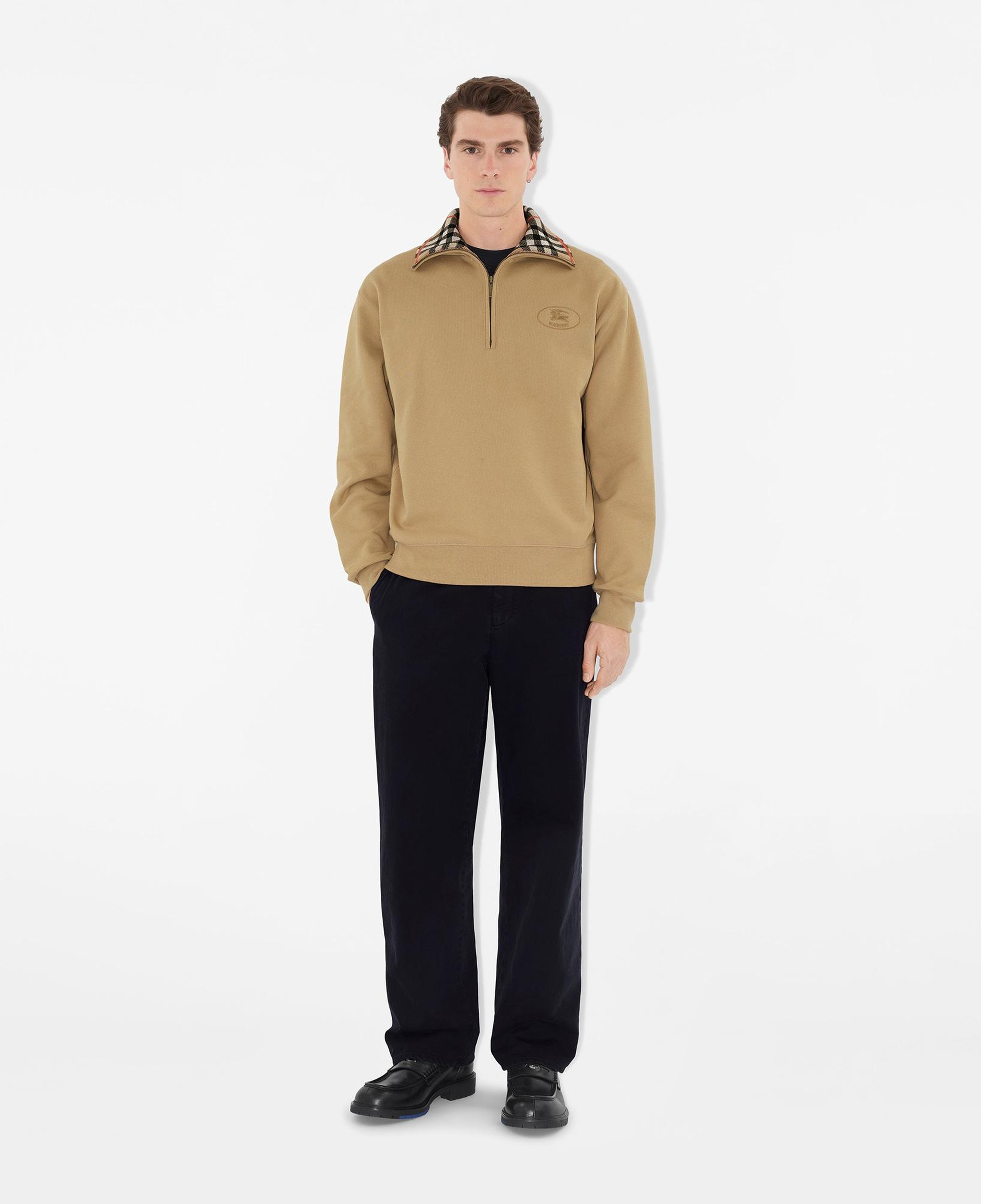 Burberry Ray Check Collar Cotton Yarım Fermuarlı Erkek Bej Polo