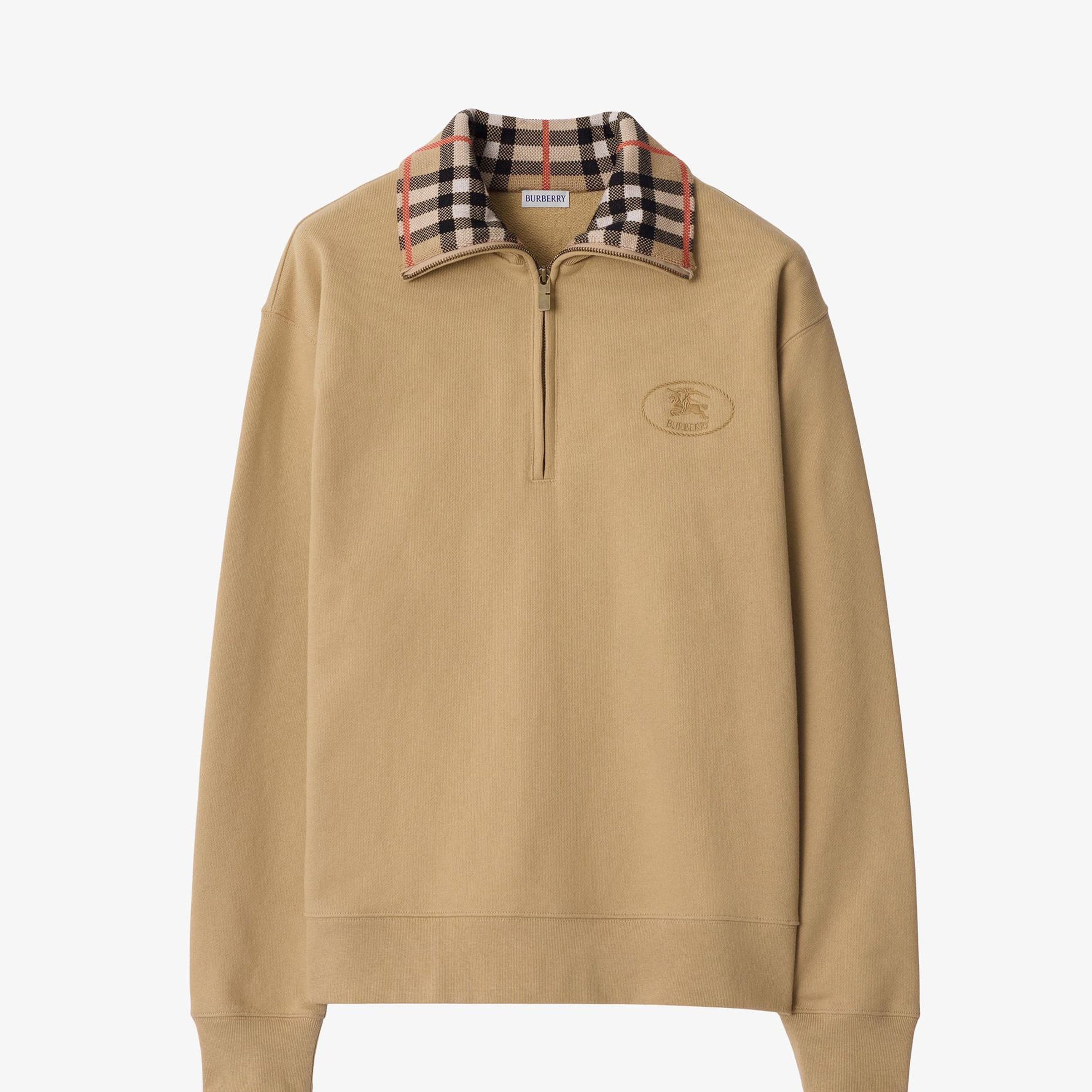 Burberry Ray Check Collar Cotton Yarım Fermuarlı Erkek Bej Polo