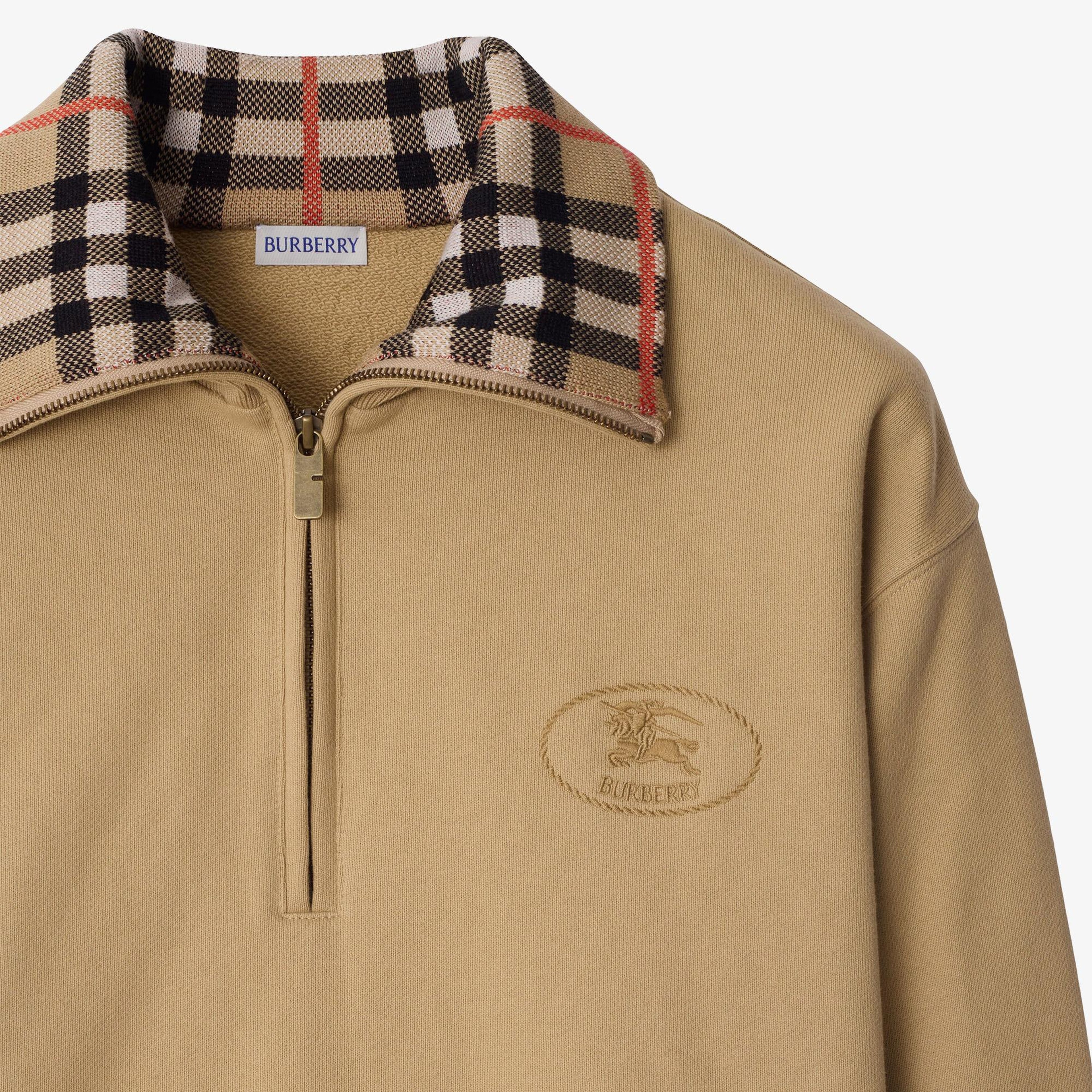 Burberry Ray Check Collar Cotton Yarım Fermuarlı Erkek Bej Polo