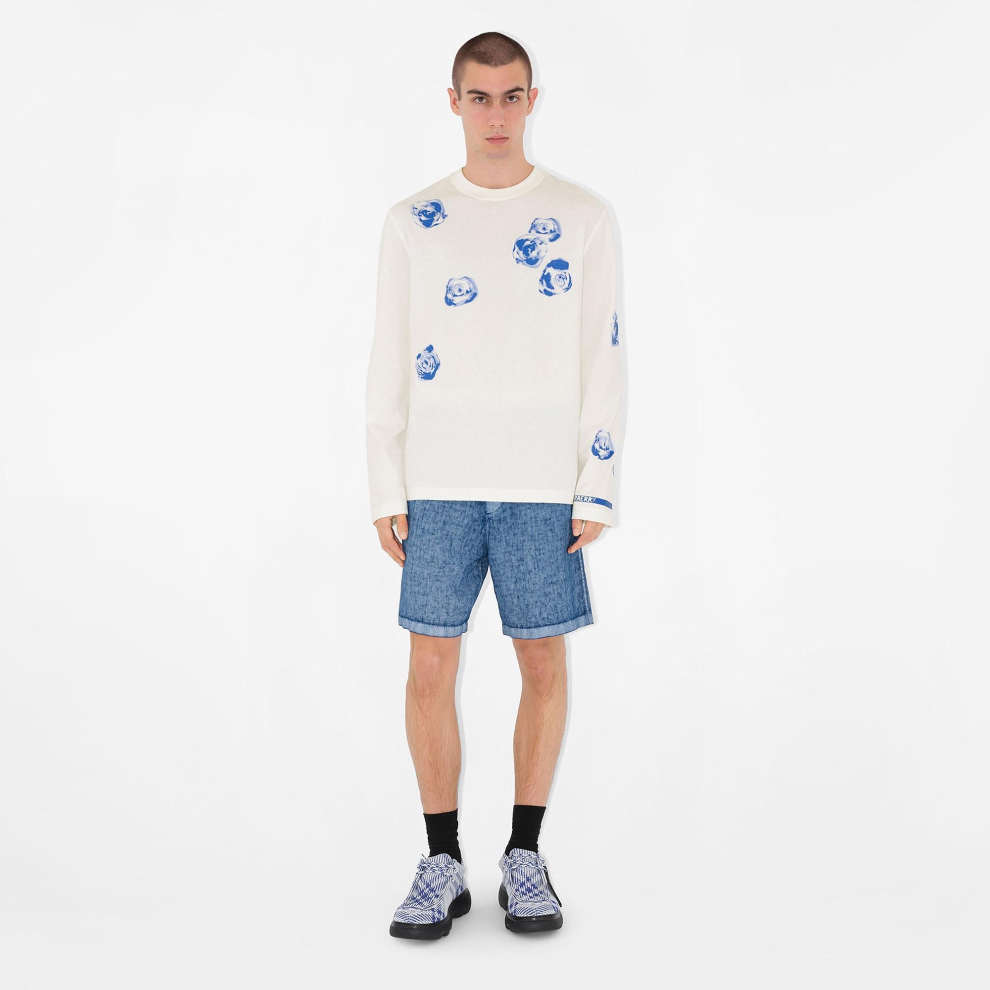 Burberry Erkek Lacivert Linen Şort