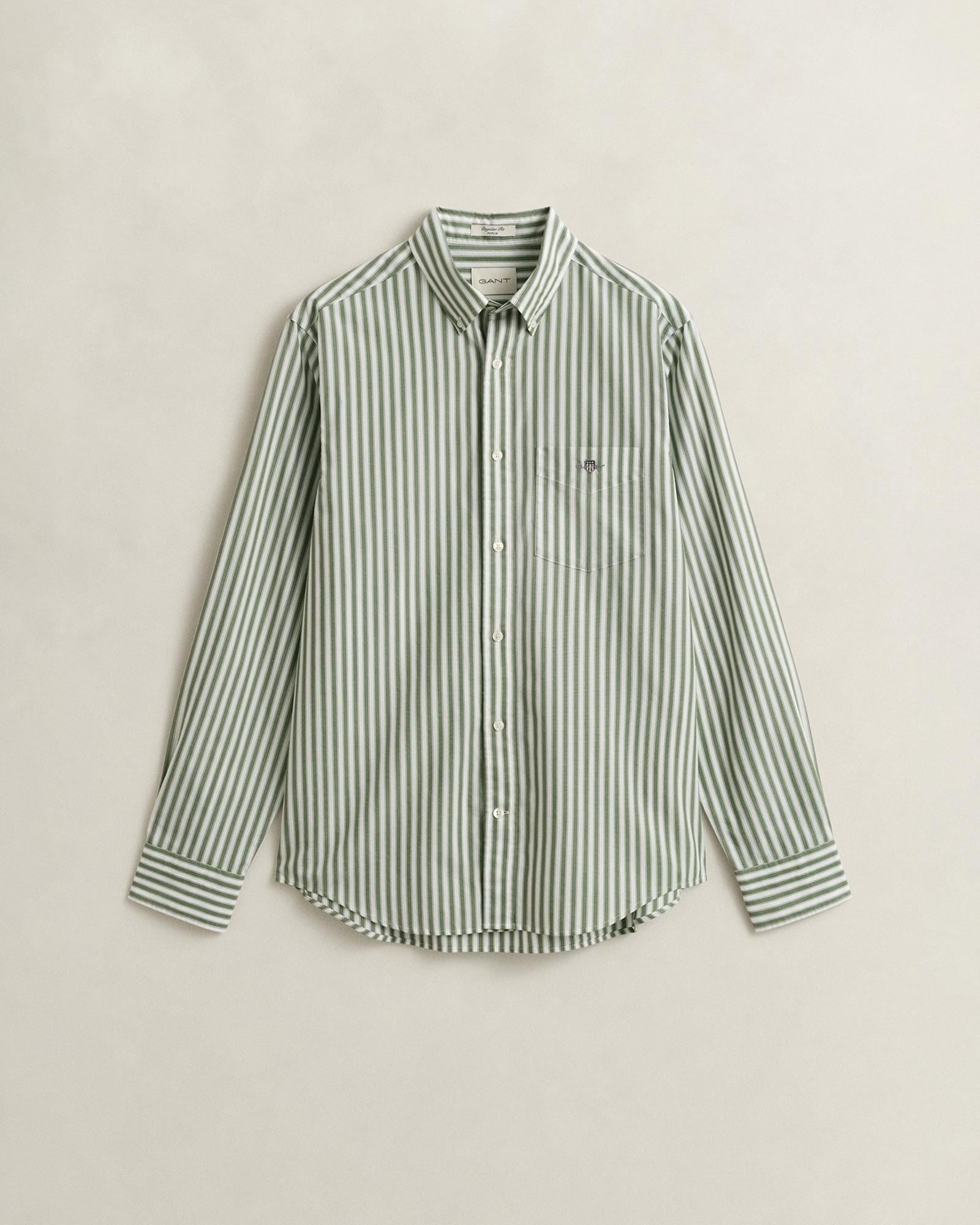 GANT Erkek Yeşil Regular Fit Çizgili Logolu Gömlek