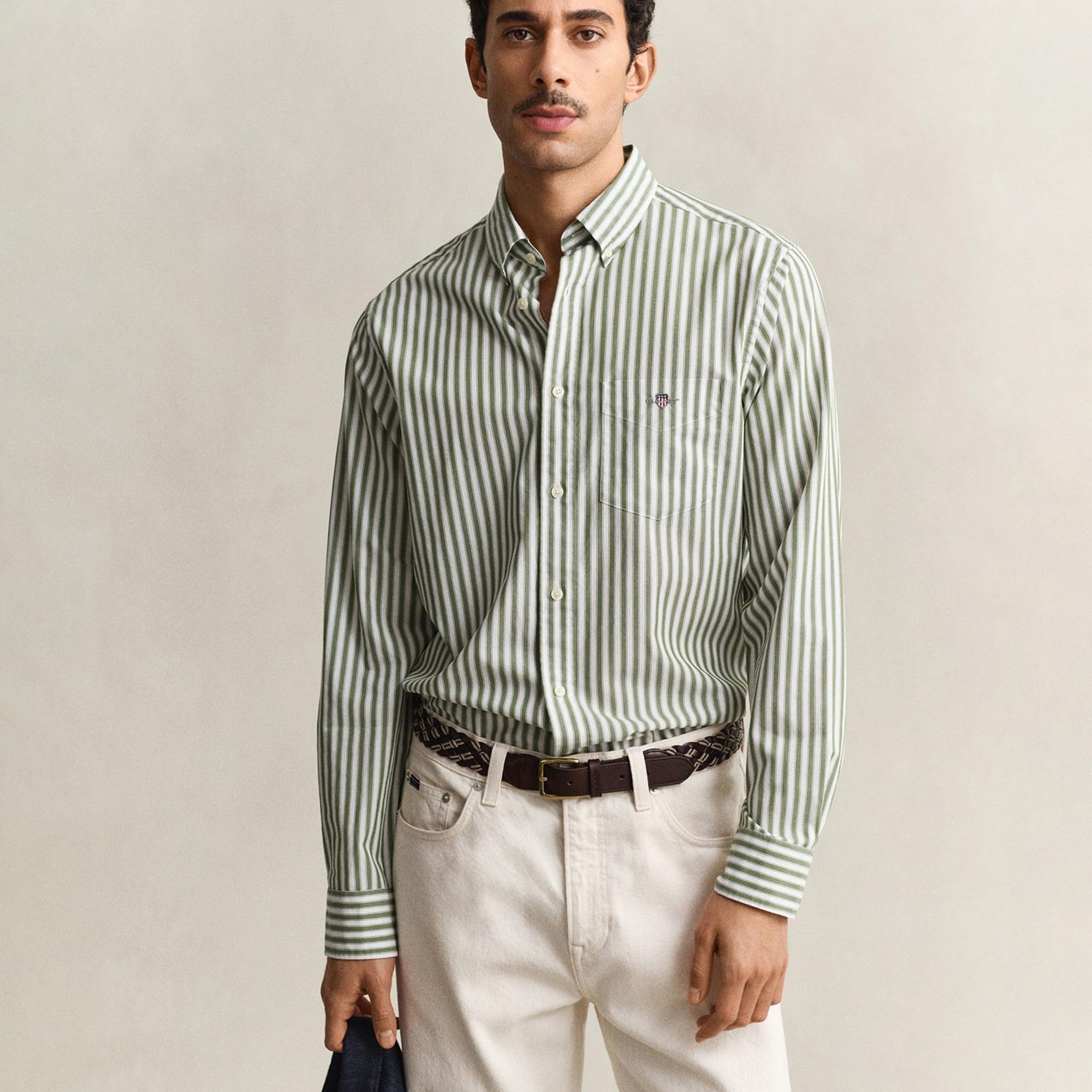 GANT Erkek Yeşil Regular Fit Çizgili Logolu Gömlek
