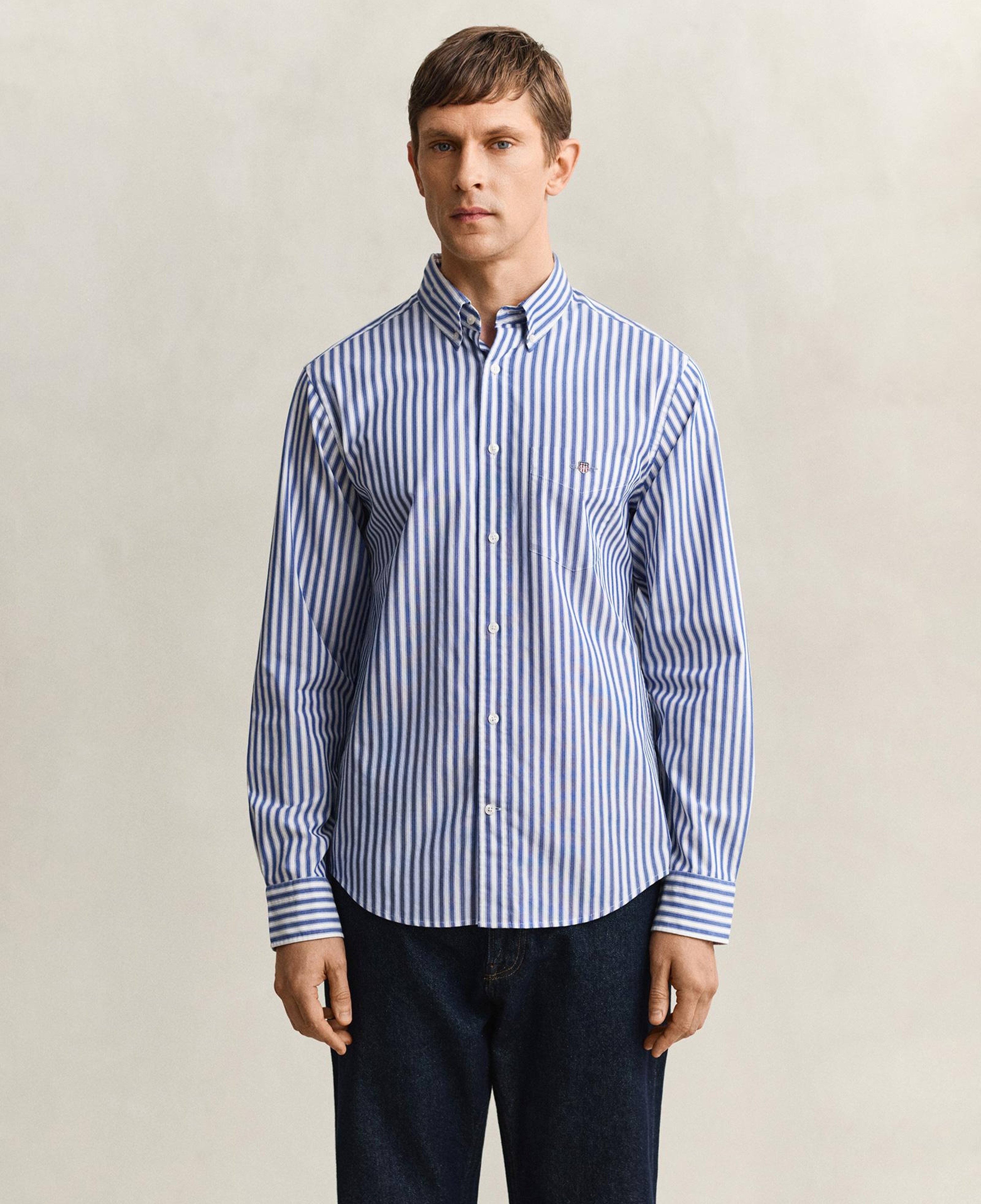 GANT Erkek Mavi Regular Fit Çizgili Logolu Gömlek