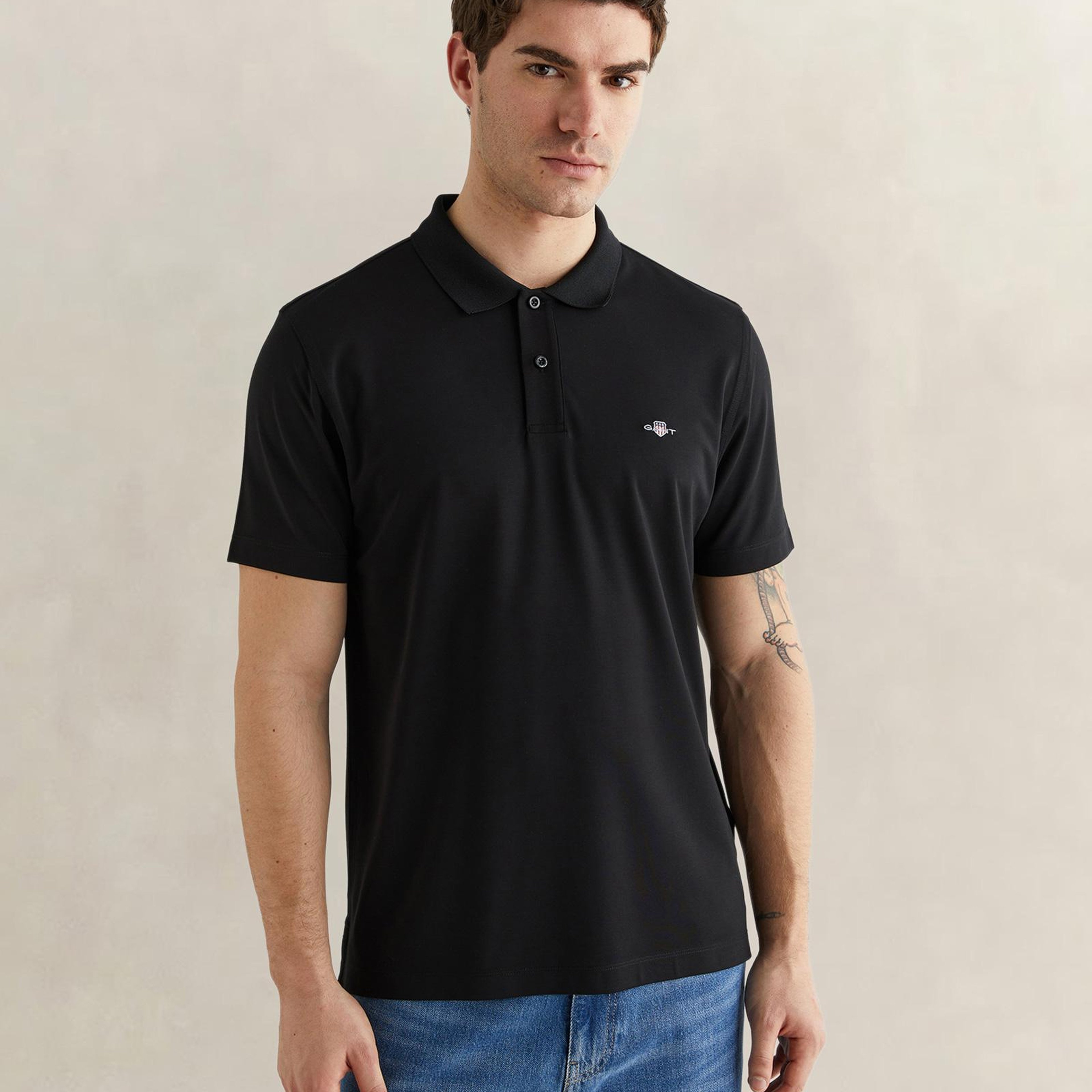 GANT Erkek Siyah Regular Fit Logolu Polo Yaka T-Shirt