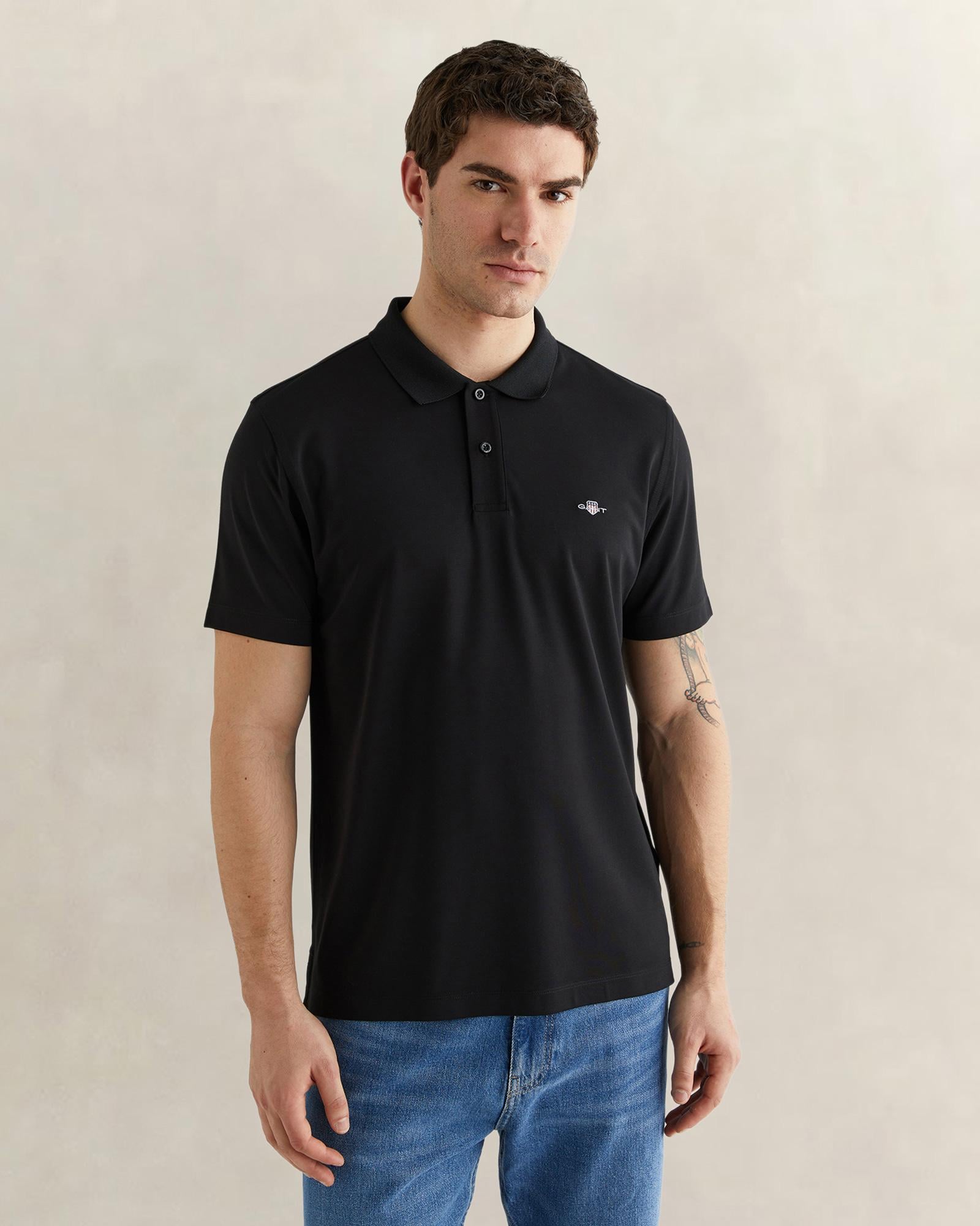 GANT Erkek Siyah Regular Fit Logolu Polo Yaka T-Shirt