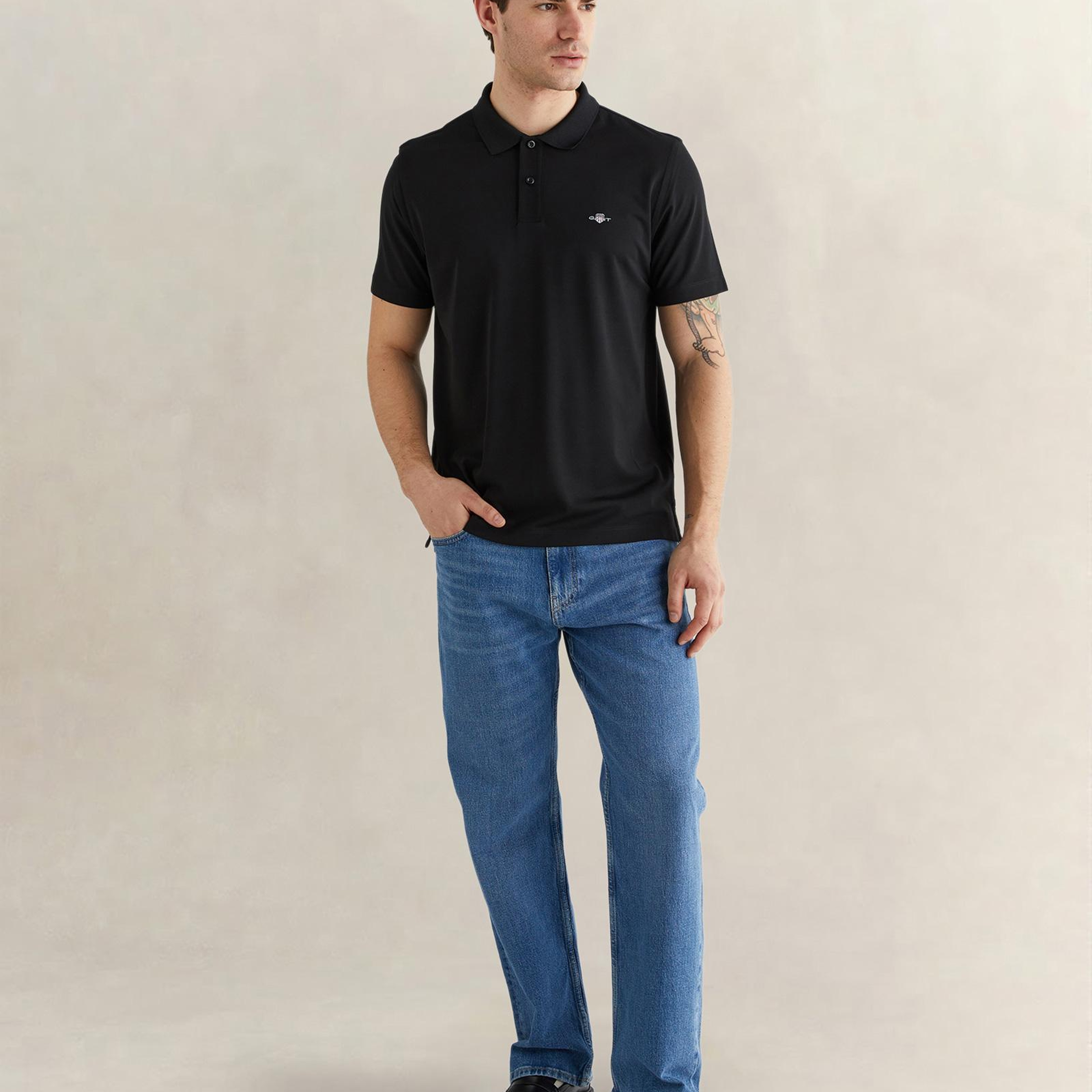GANT Erkek Siyah Regular Fit Logolu Polo Yaka T-Shirt