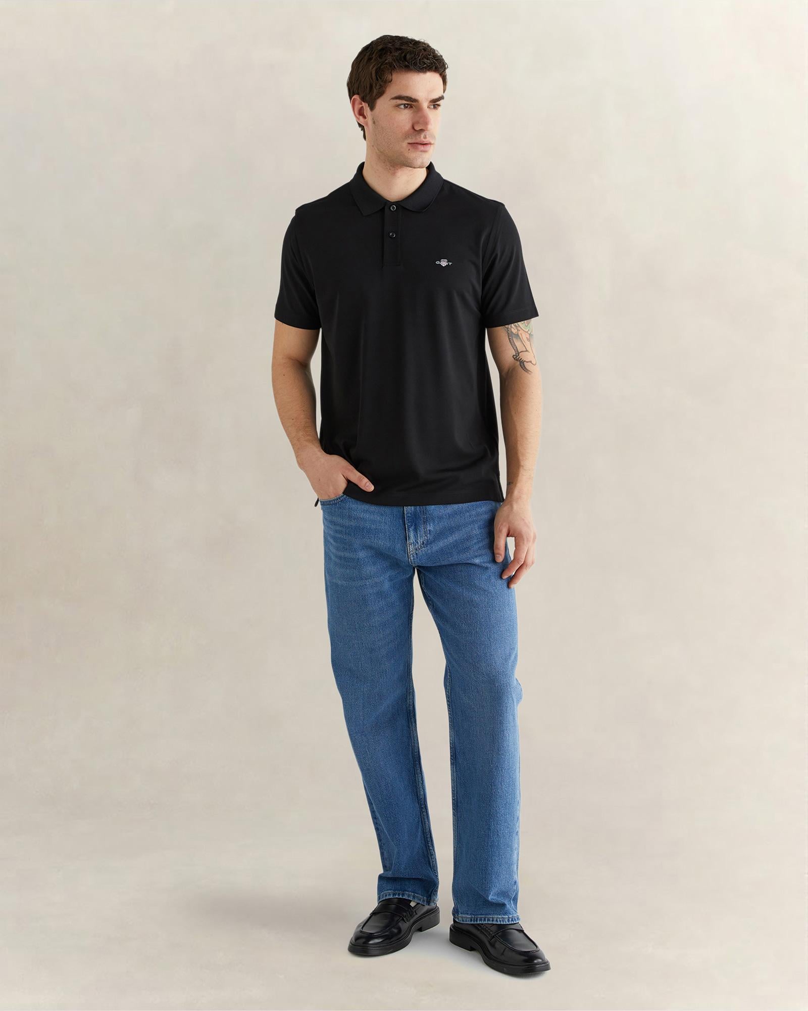 GANT Erkek Siyah Regular Fit Logolu Polo Yaka T-Shirt