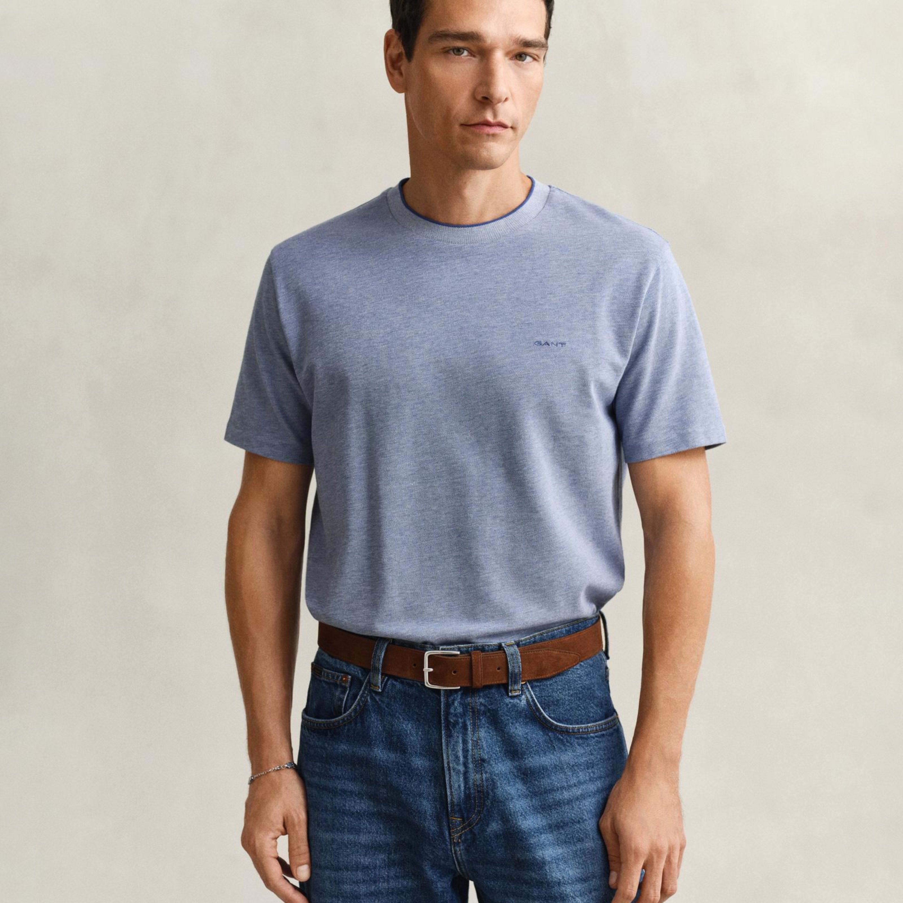 GANT Erkek Mavi Bisiklet Yaka Regular Fit T-Shirt