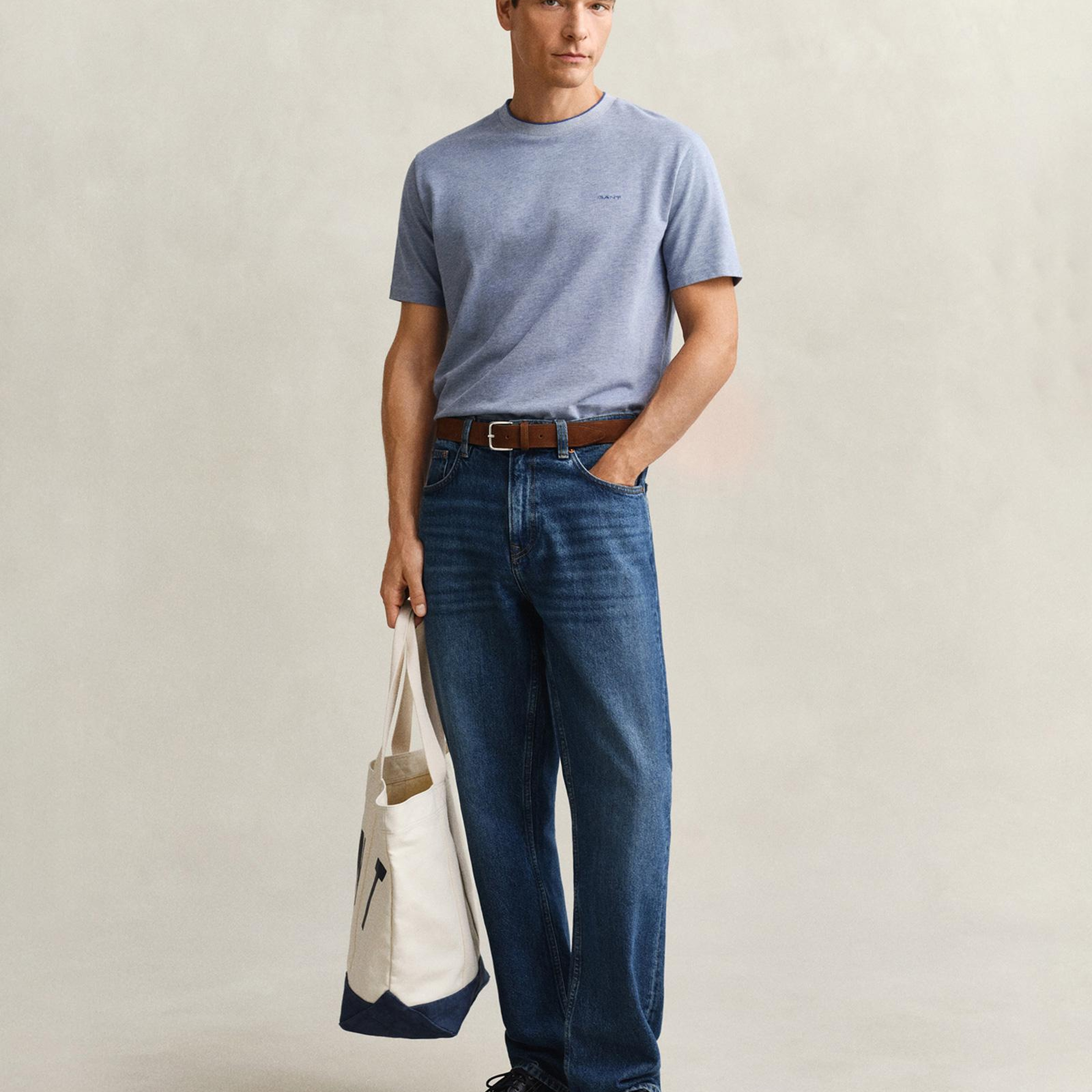 GANT Erkek Mavi Bisiklet Yaka Regular Fit T-Shirt