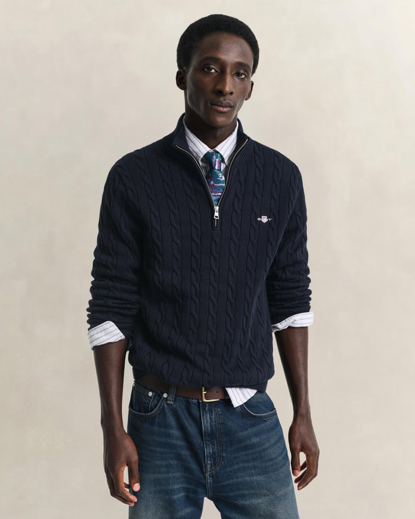 GANT Erkek Lacivert Regular Fit Örgü Kazak