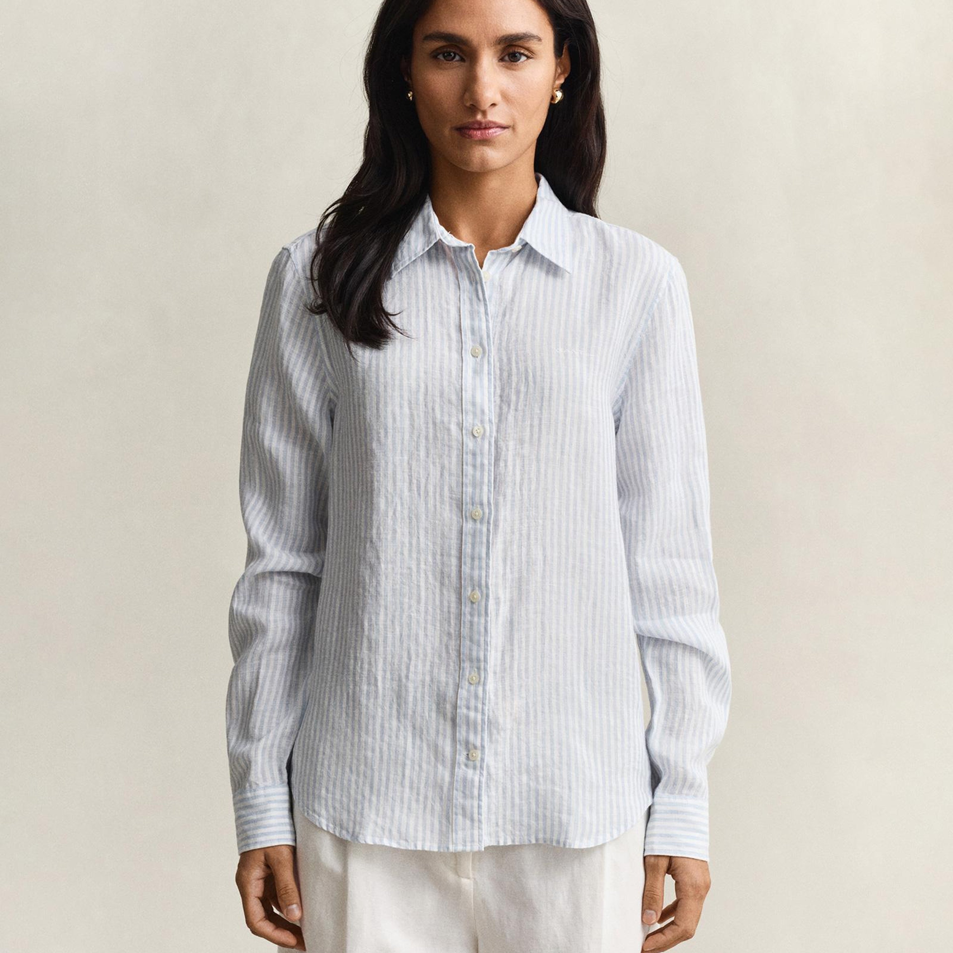 GANT Kadın Mavi Regular Fit Çizgili Gömlek