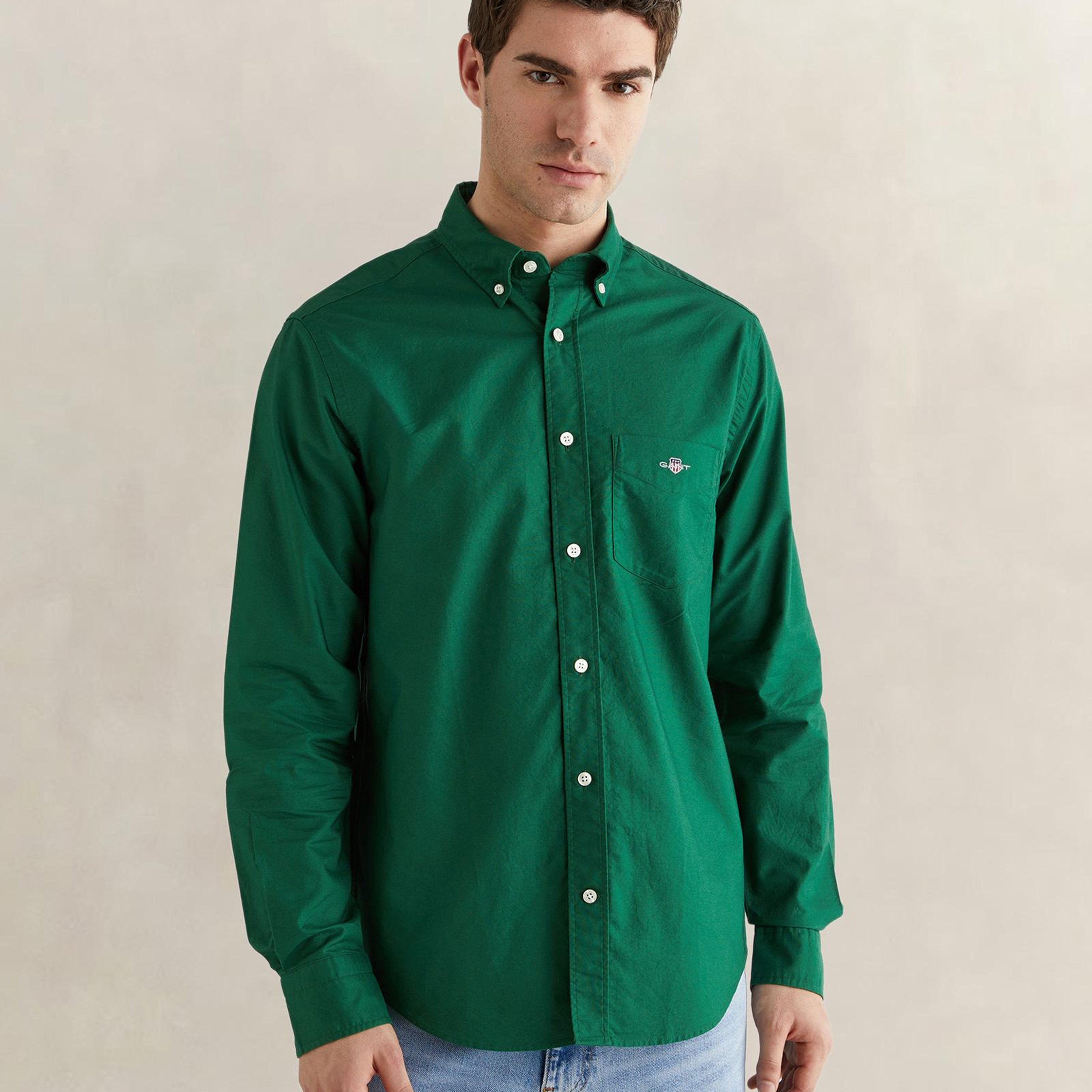 GANT Erkek Yeşil Regular Fit Düğmeli Yaka Oxford Gömlek