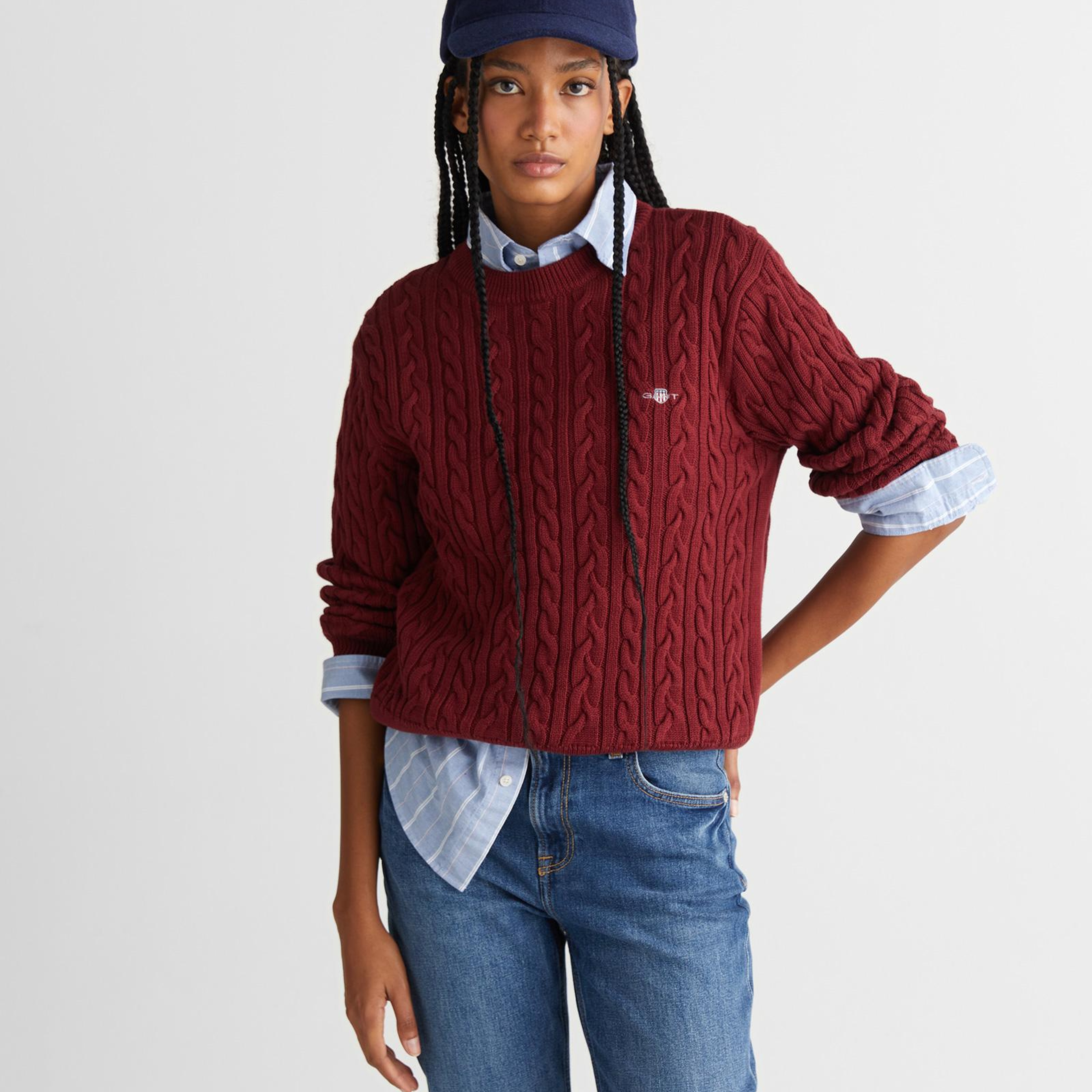 GANT Kadın Bordo Relaxed Fit Bisiklet Yaka Triko