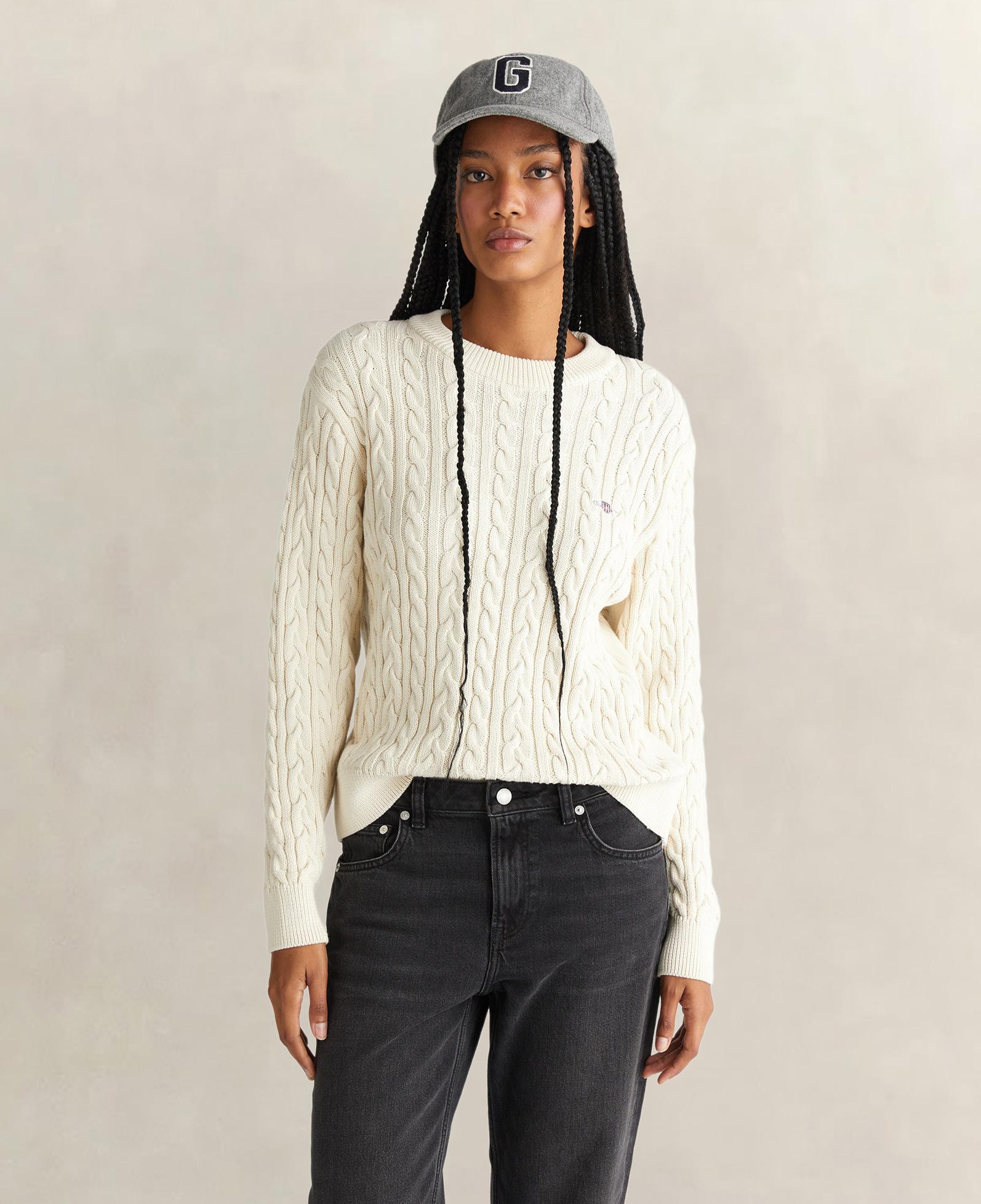 GANT Kadın Krem Relaxed Fit Bisiklet Yaka Triko