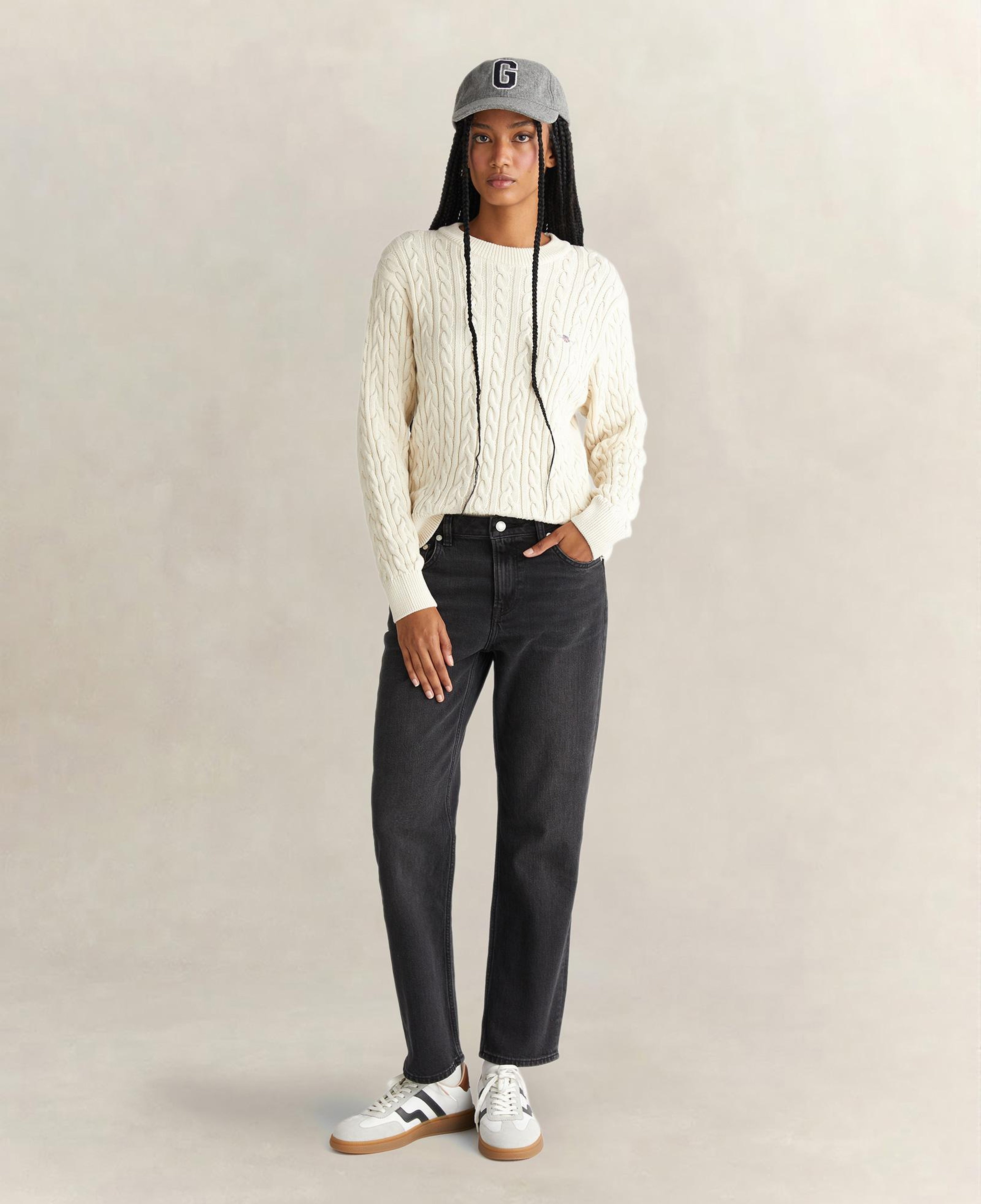 GANT Kadın Krem Relaxed Fit Bisiklet Yaka Triko