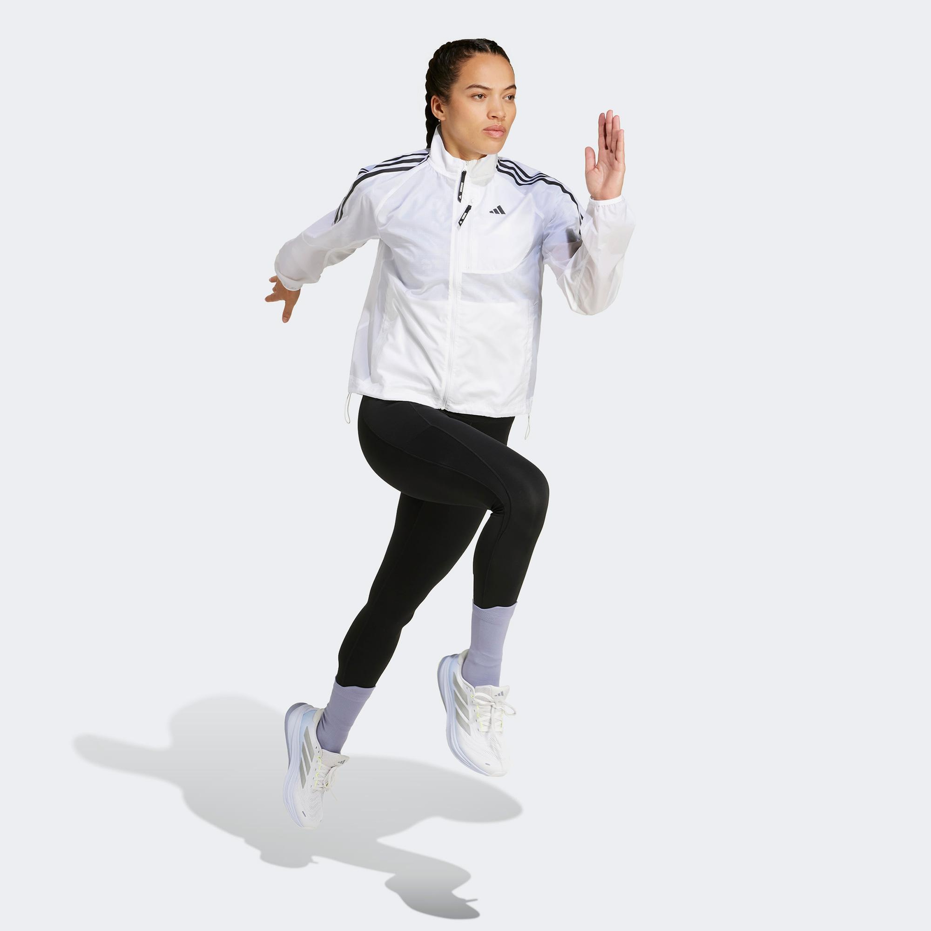 adidas Own The Run 3 Stripes Packable Kadın Beyaz Ceket