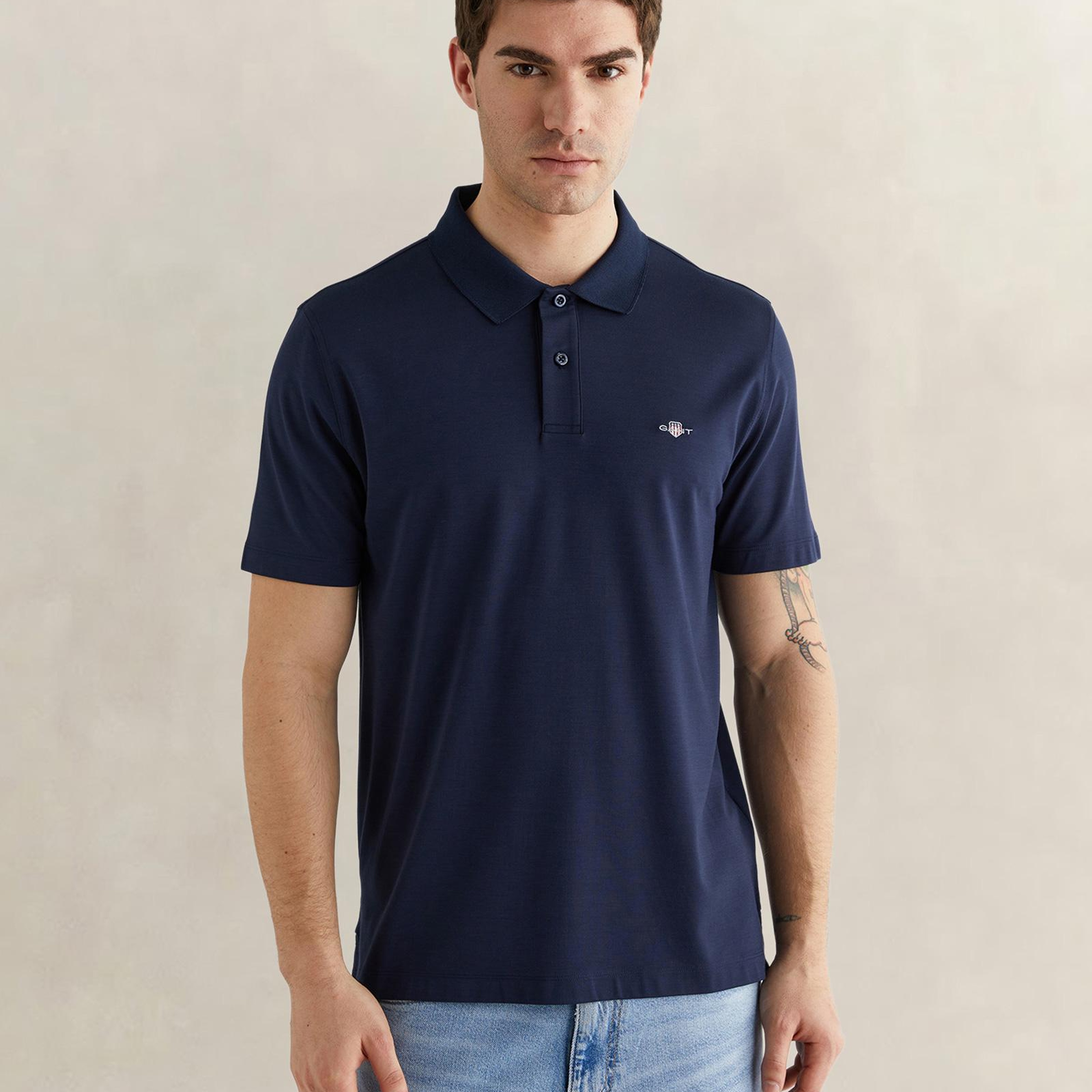 GANT Erkek Lacivert Regular Fit Logolu Polo Yaka T-Shirt