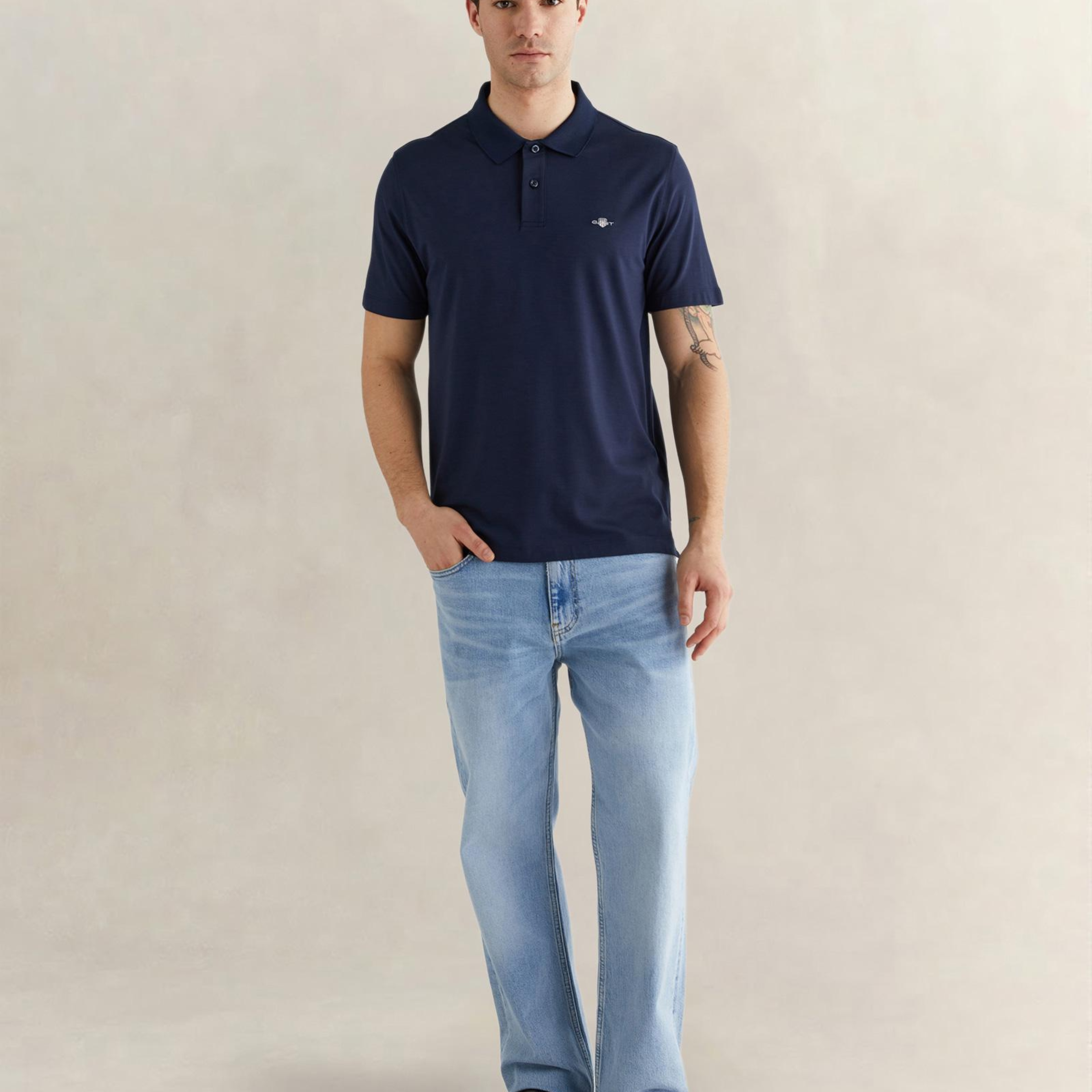 GANT Erkek Lacivert Regular Fit Logolu Polo Yaka T-Shirt