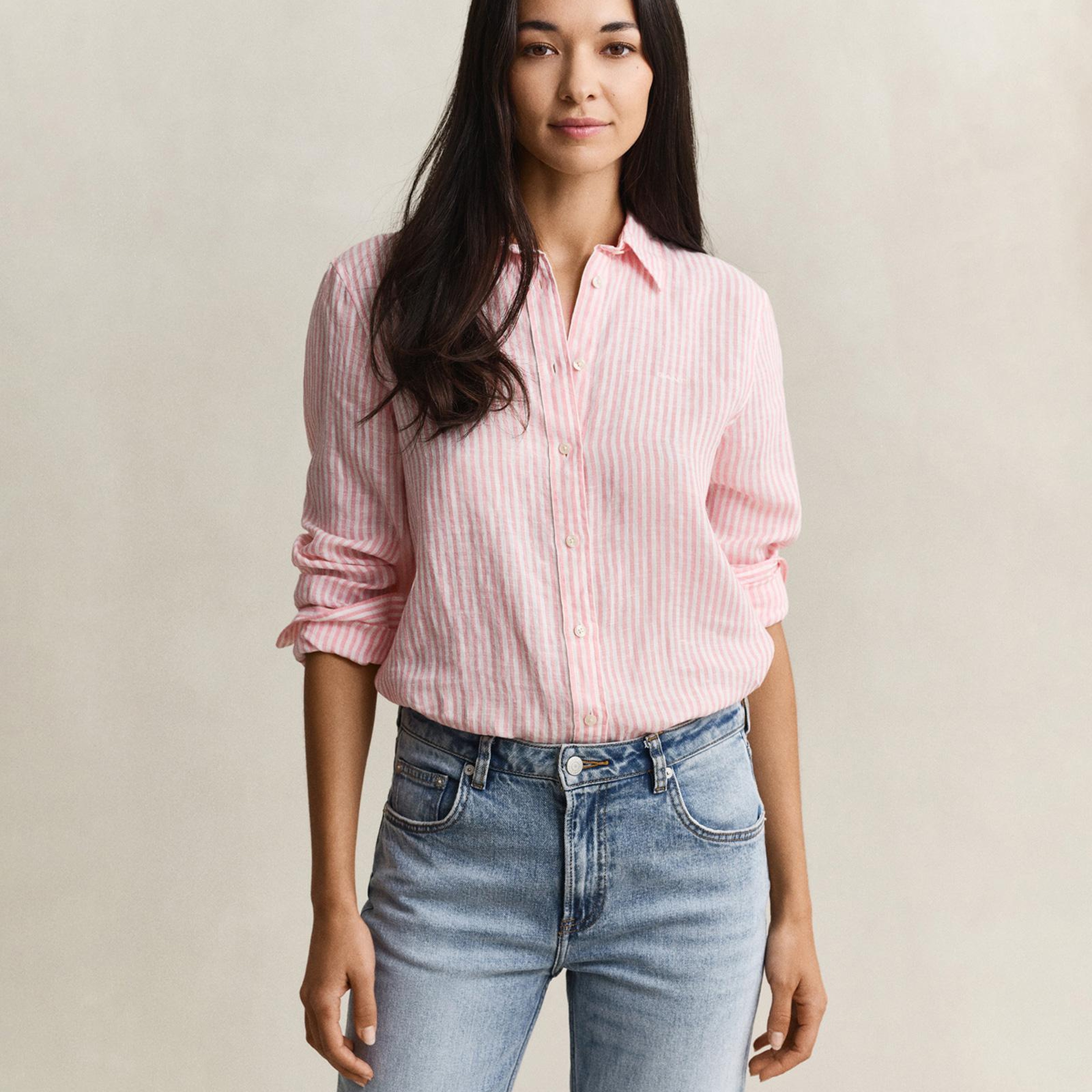 GANT Kadın Pembe Regular Fit Çizgili Gömlek