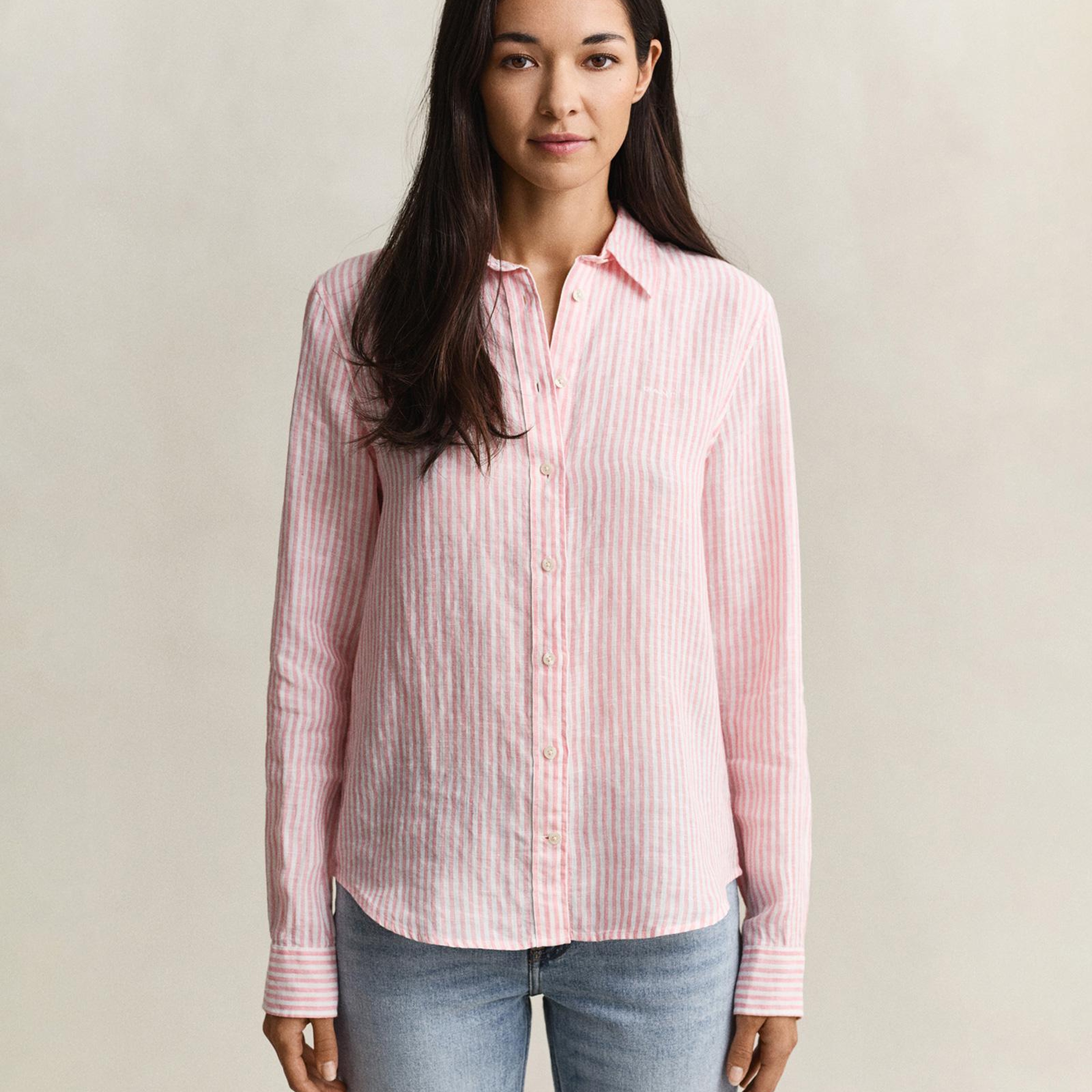 GANT Kadın Pembe Regular Fit Çizgili Gömlek