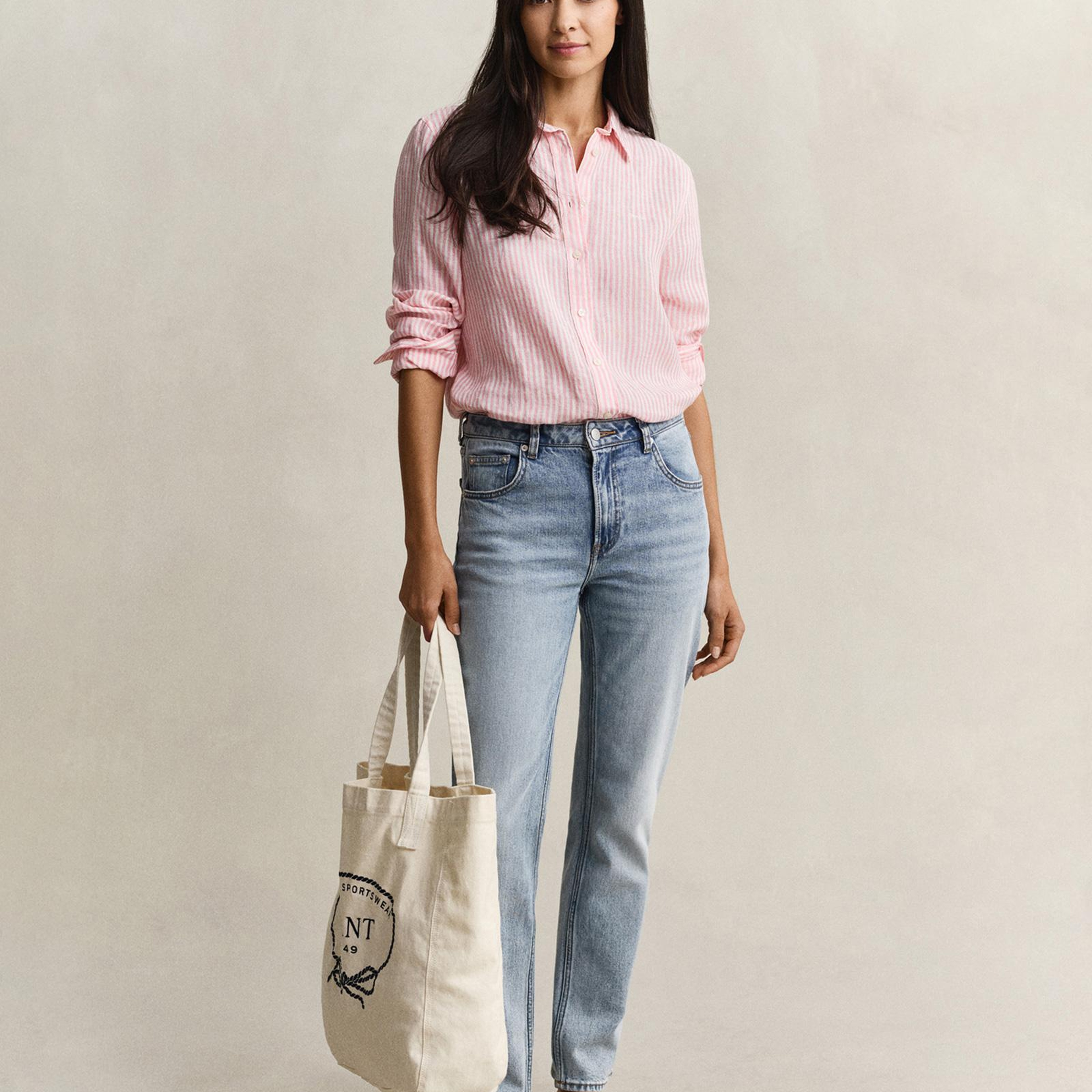 GANT Kadın Pembe Regular Fit Çizgili Gömlek