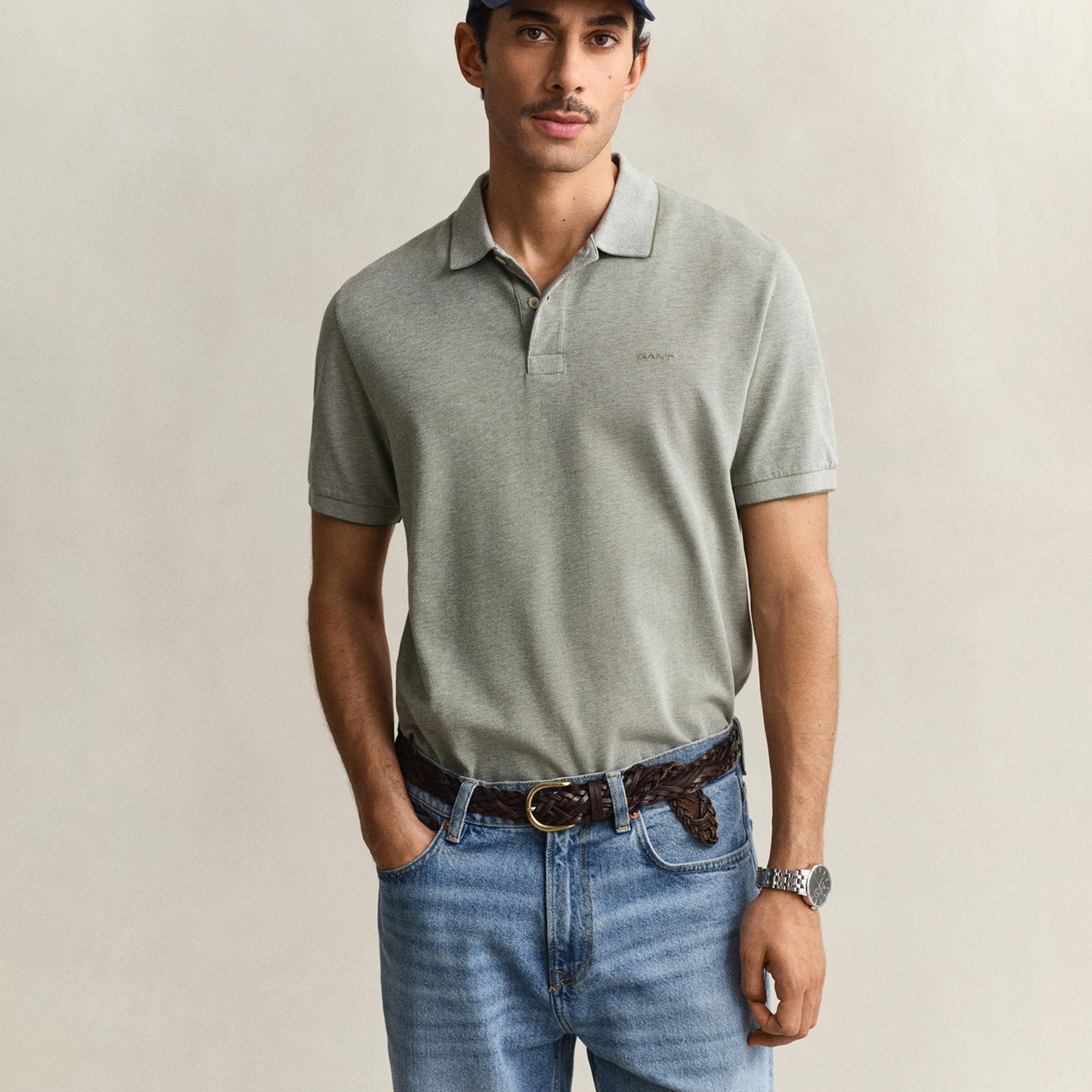 GANT Erkek Yeşil Regular Fit Polo Yaka T-Shirt