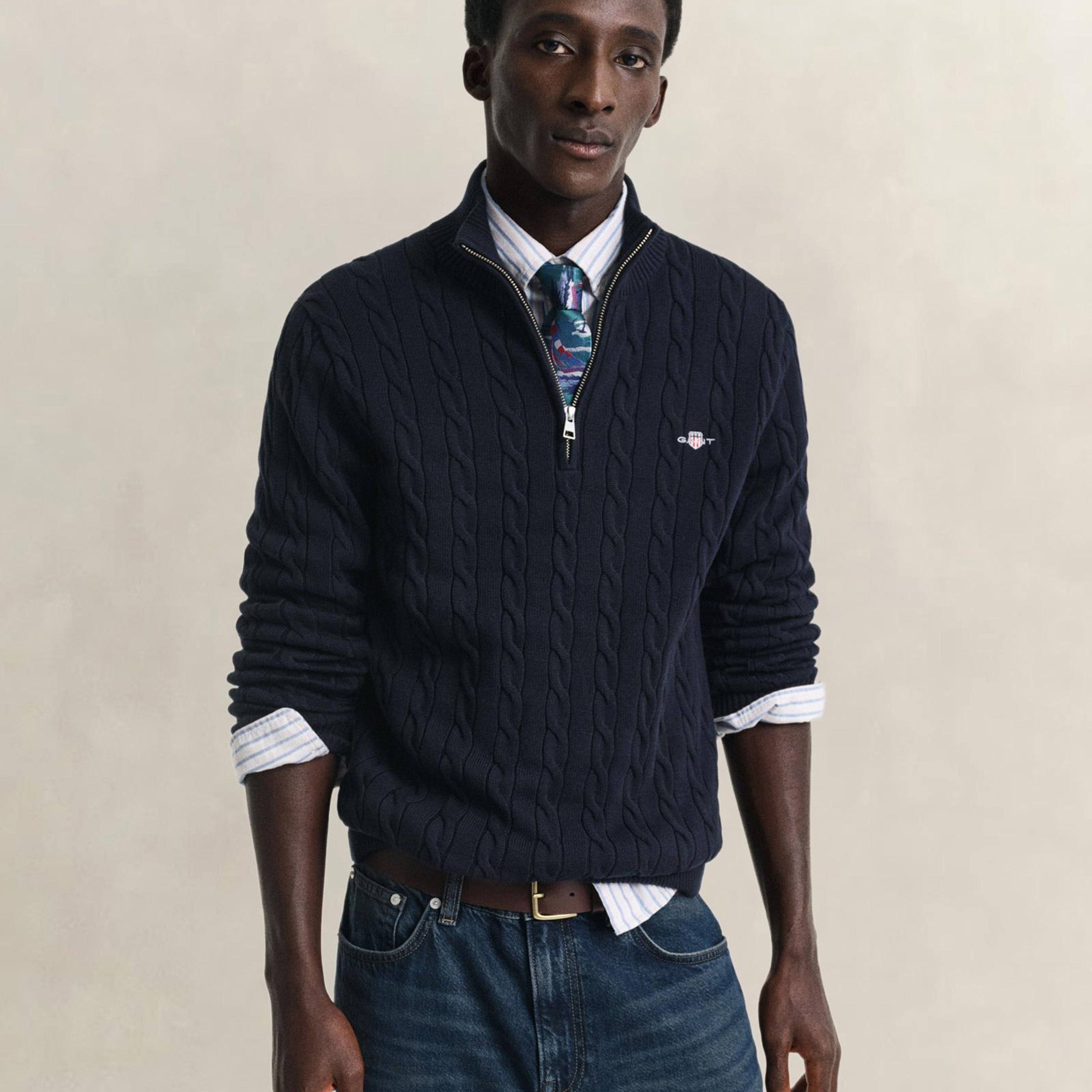 GANT Erkek Lacivert Regular Fit Örgü Kazak