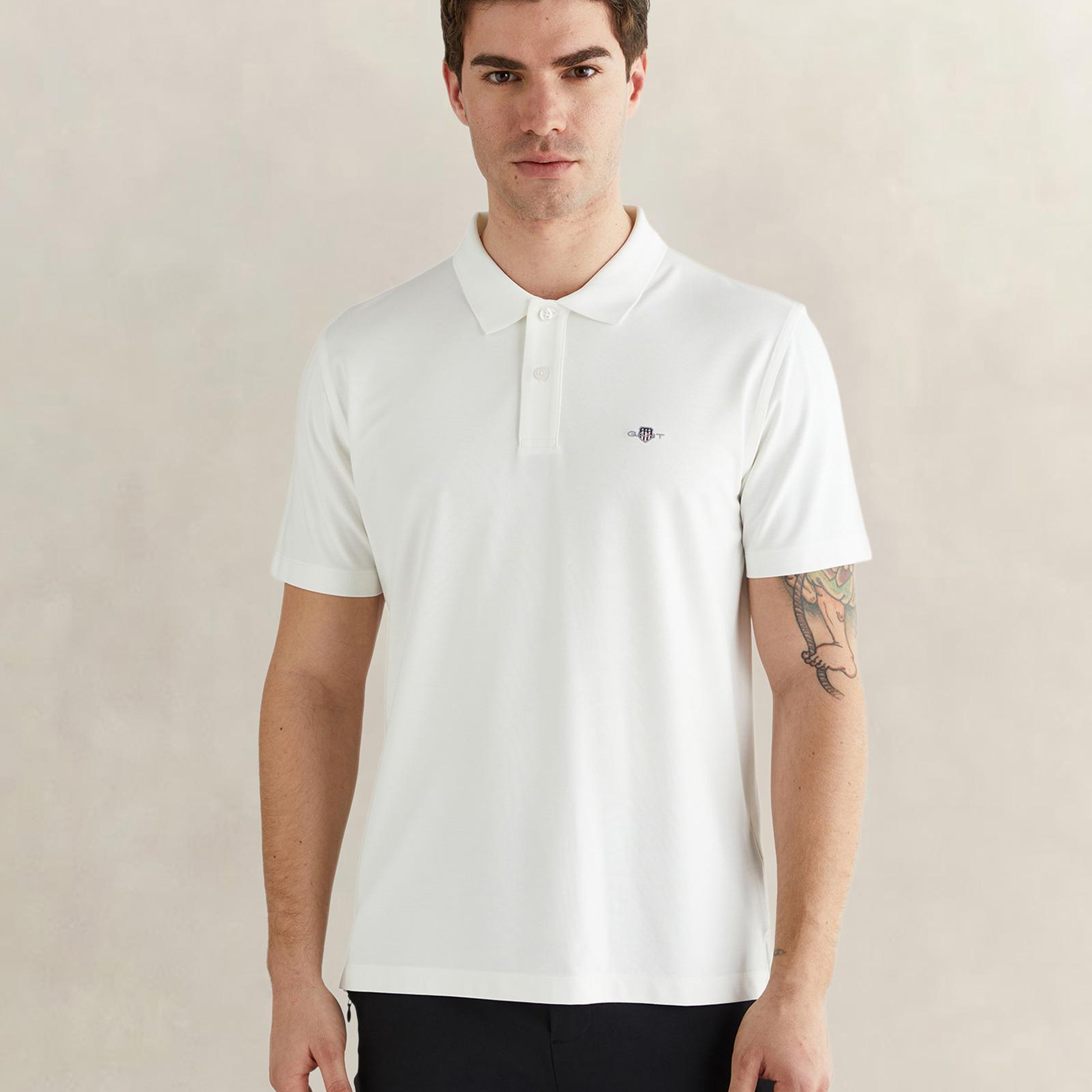 GANT Erkek Beyaz Regular Fit Logolu Polo Yaka T-Shirt