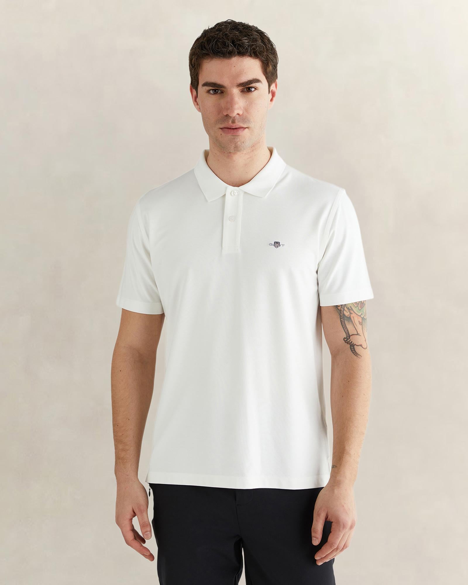 GANT Erkek Beyaz Regular Fit Logolu Polo Yaka T-Shirt