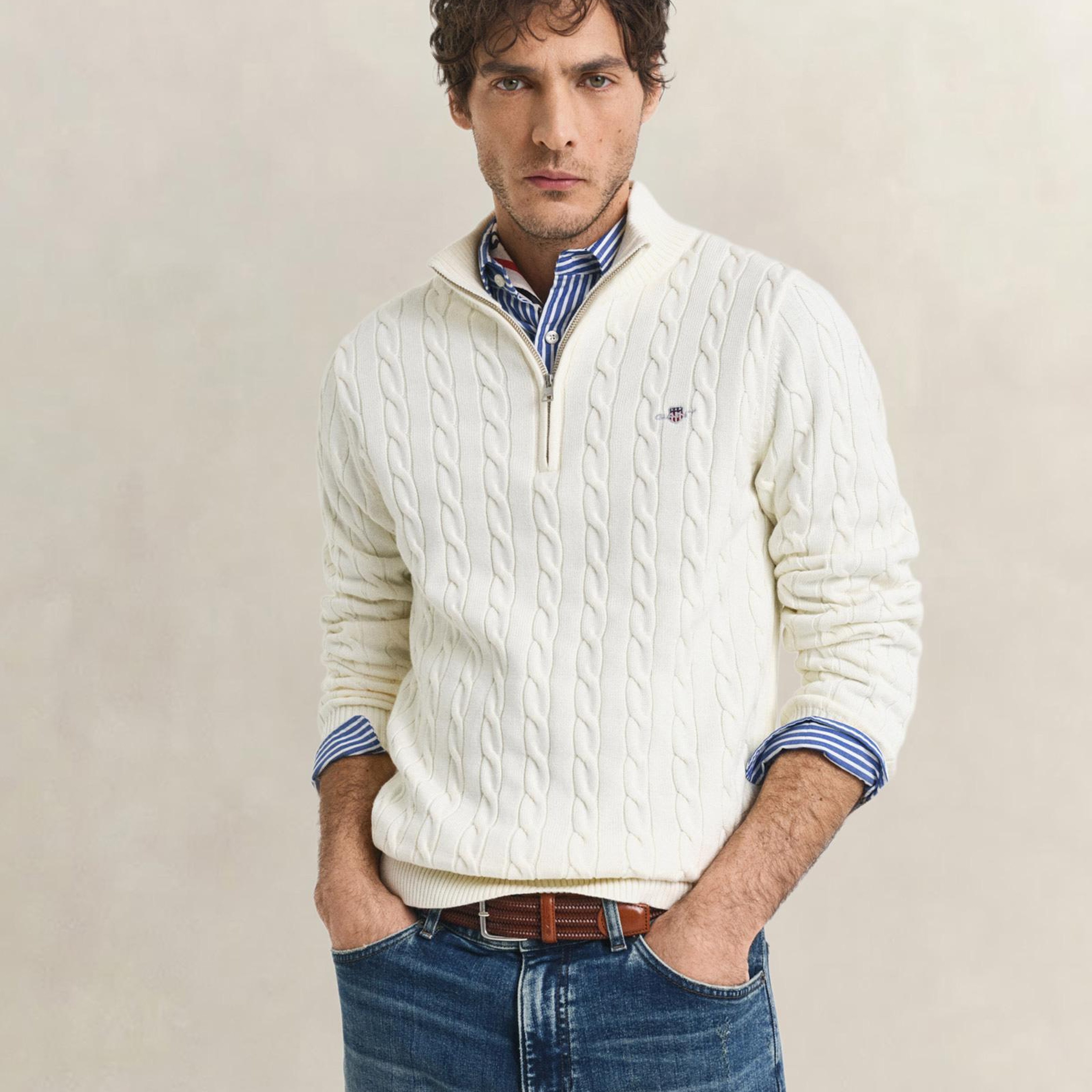 GANT Erkek Krem Regular Fit Örgü Kazak