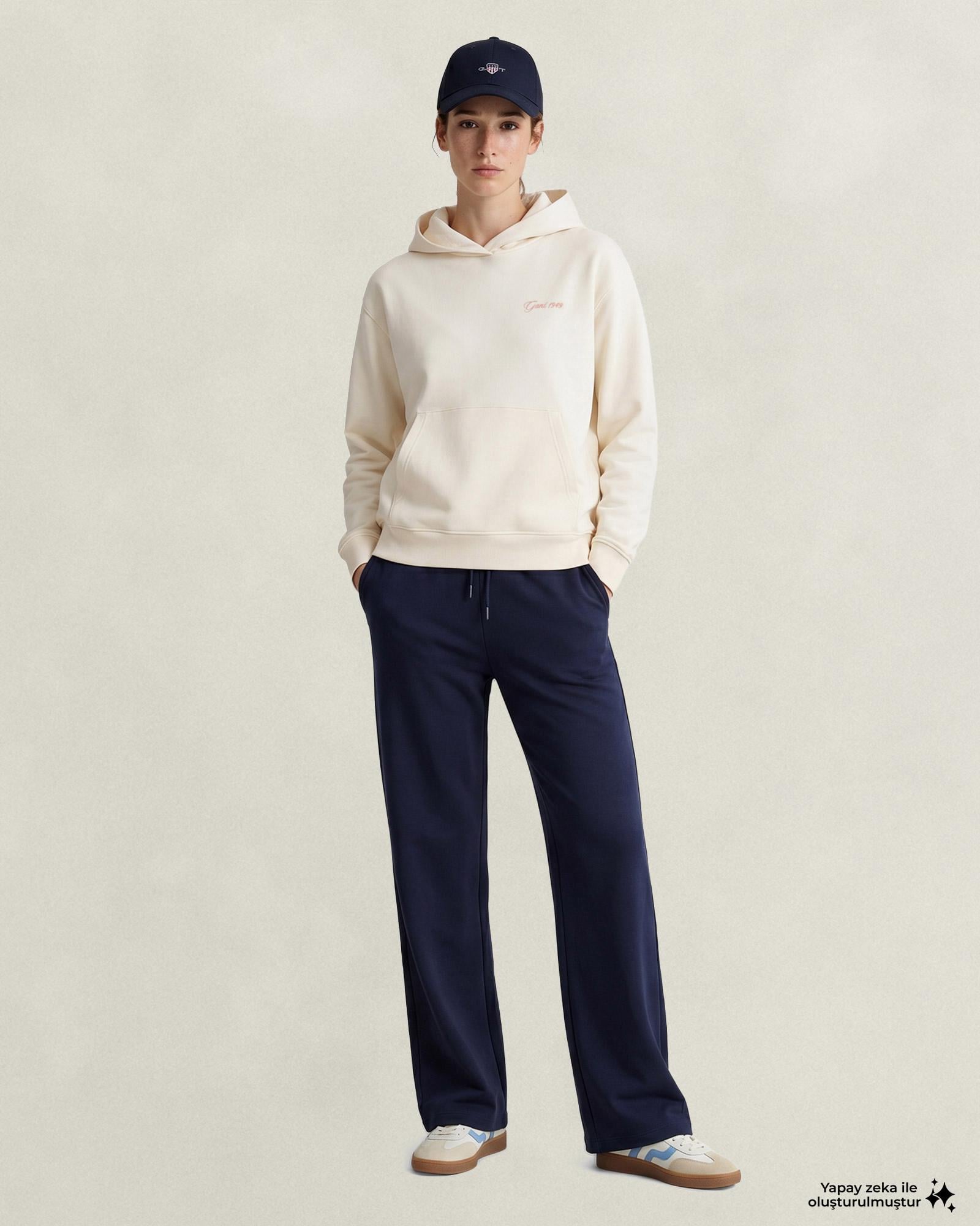GANT Kadın Krem Regular Fit Kapüşonlu Sweatshirt