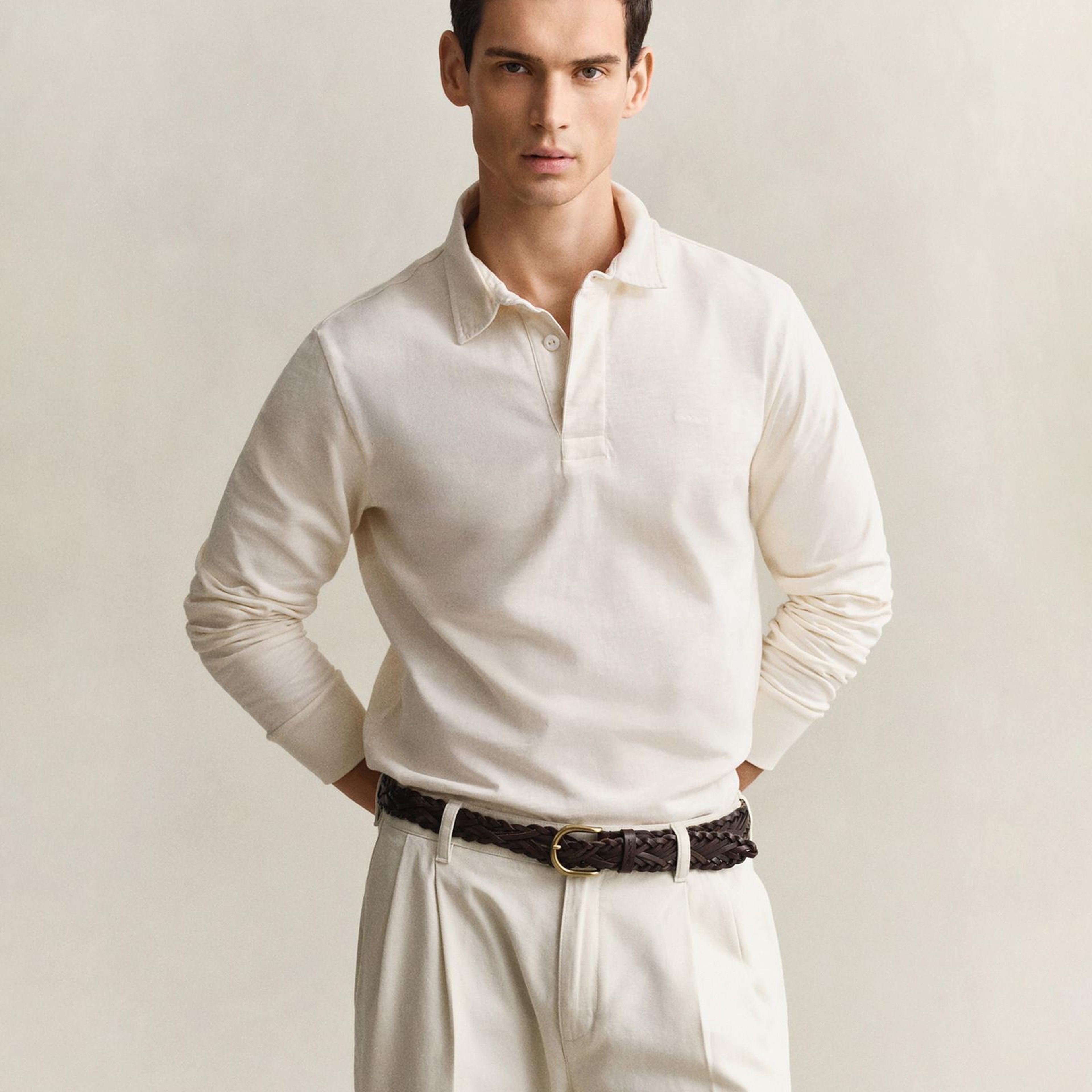 GANT Erkek Krem Regular Fit Logolu Polo Yaka Rugby T-Shirt