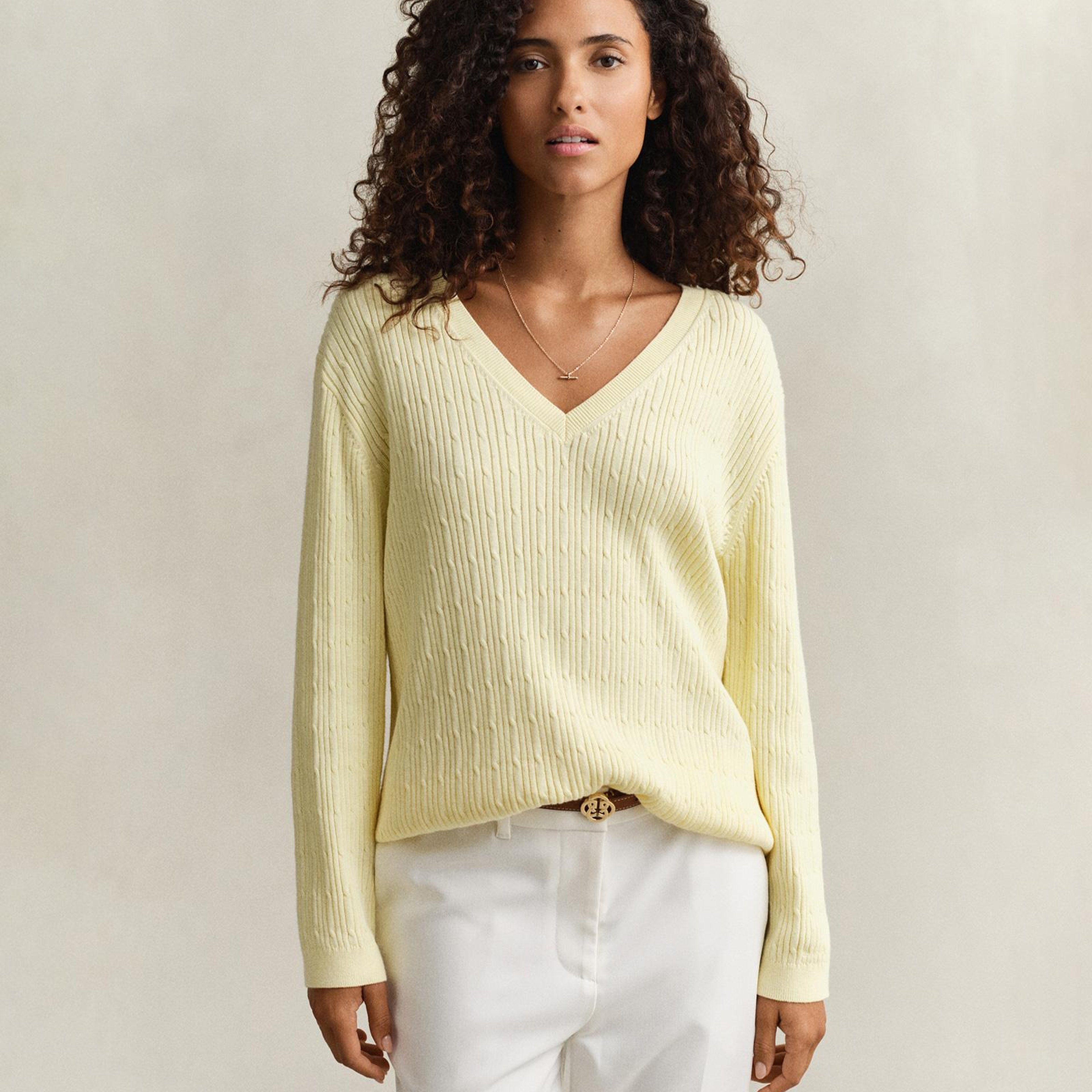 GANT Kadın Sarı Regular Fit V Yaka Kazak