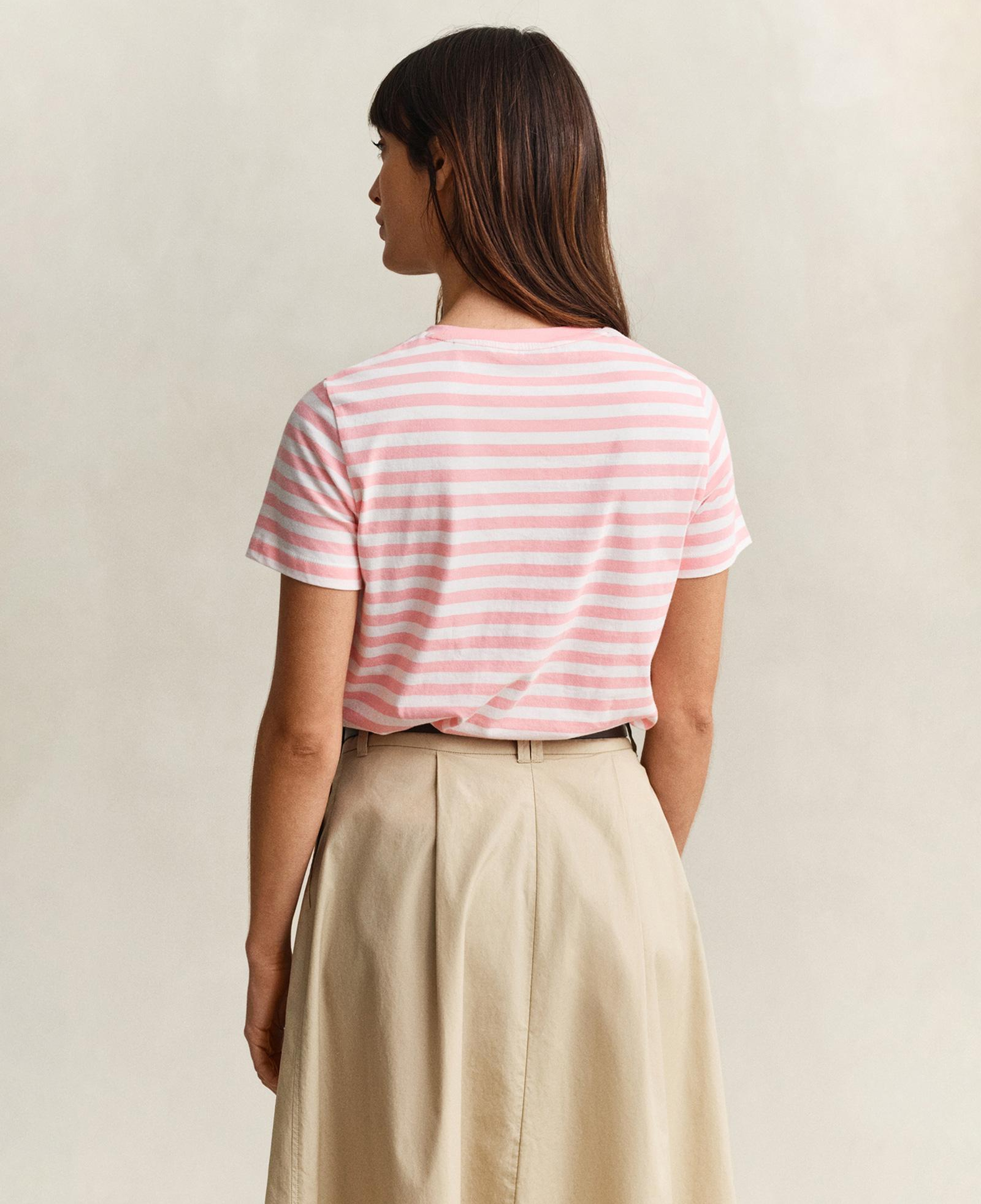 GANT Kadın Pembe Bisiklet Yaka Regular Fit Çizgili T-Shirt