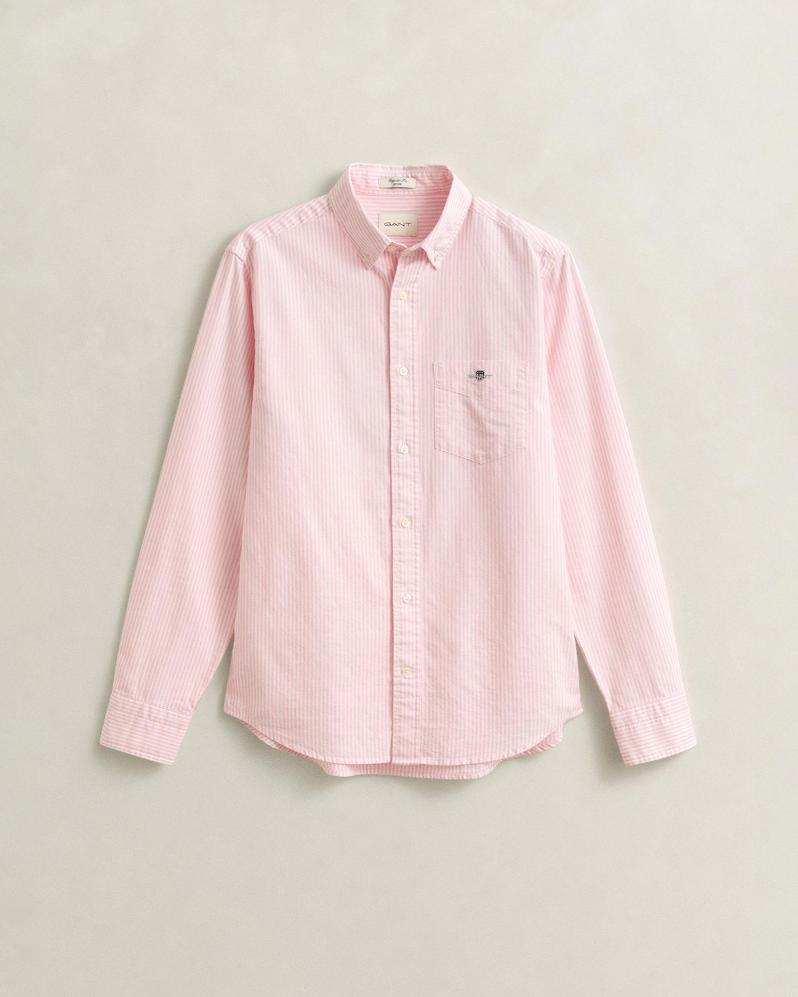 GANT Erkek Pembe Regular Fit Çizgili Logolu Gömlek