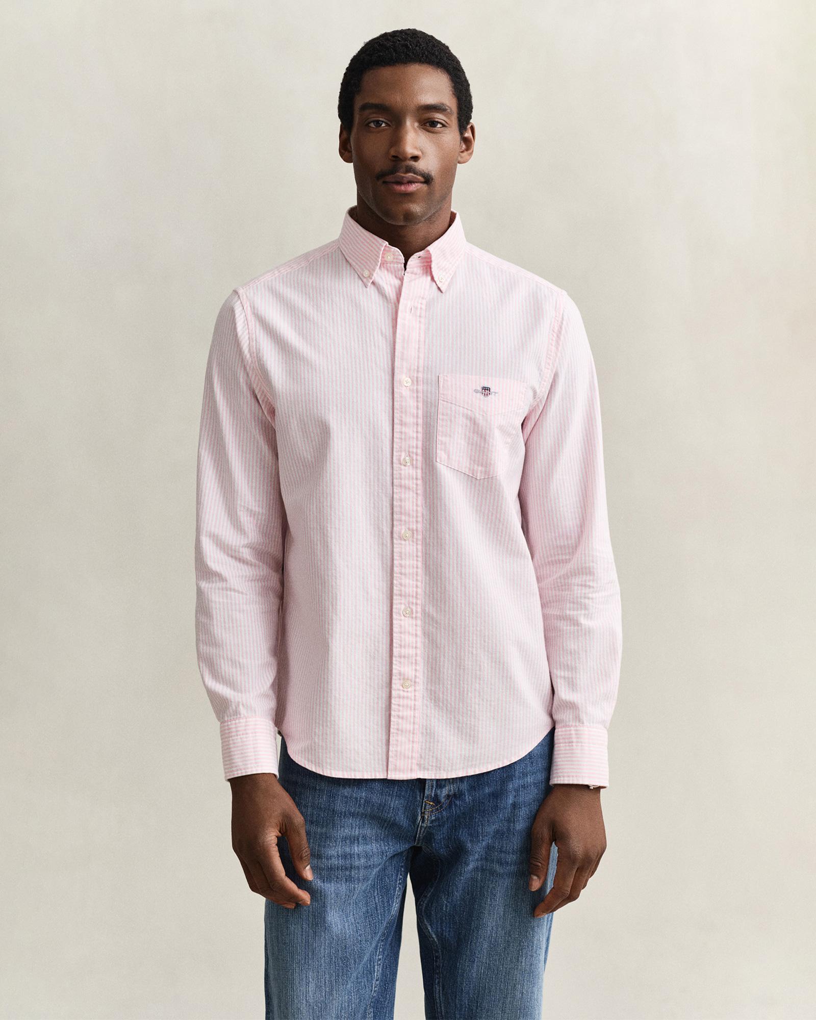 GANT Erkek Pembe Regular Fit Çizgili Logolu Gömlek