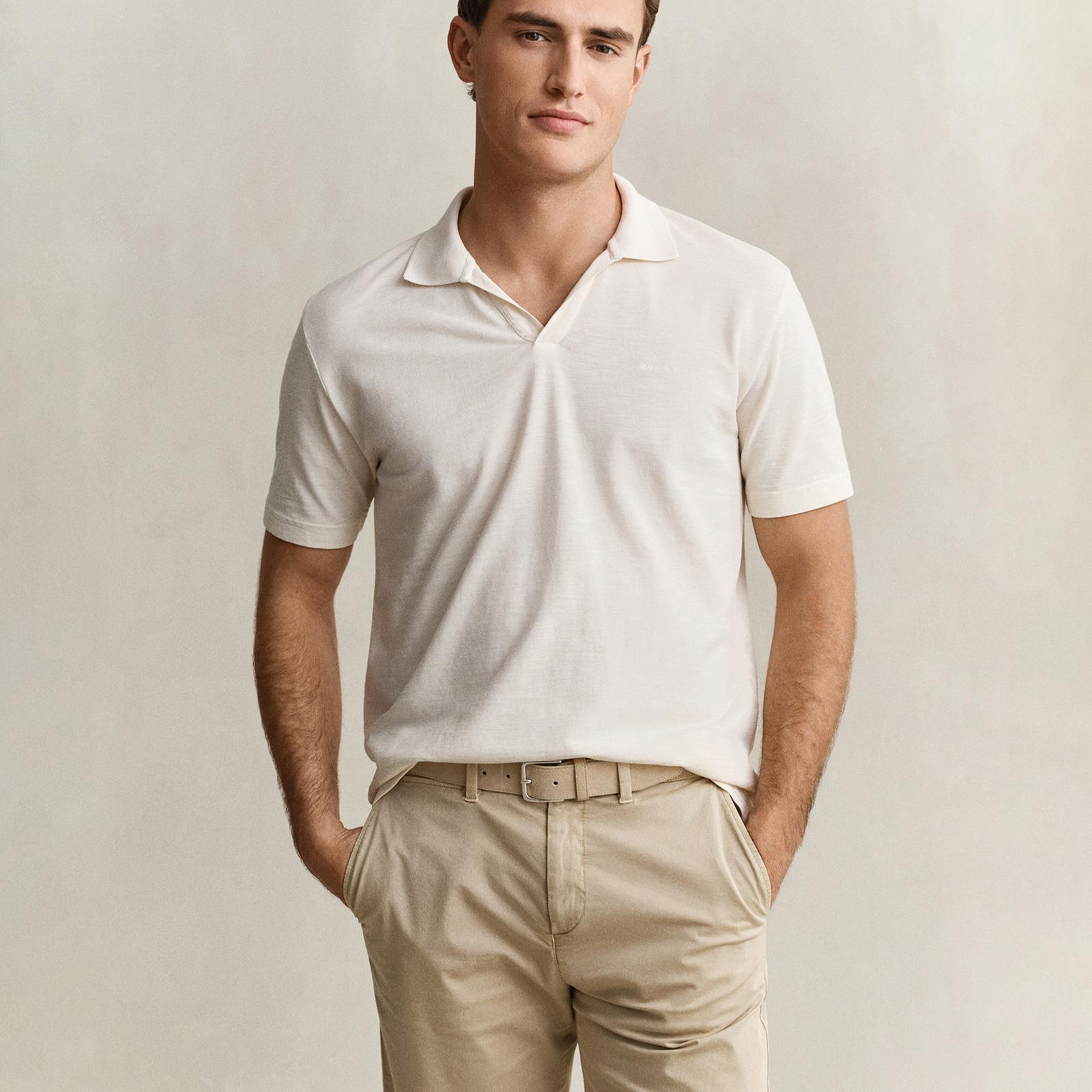 GANT Erkek Krem Regular Fit Polo Yaka T-Shirt