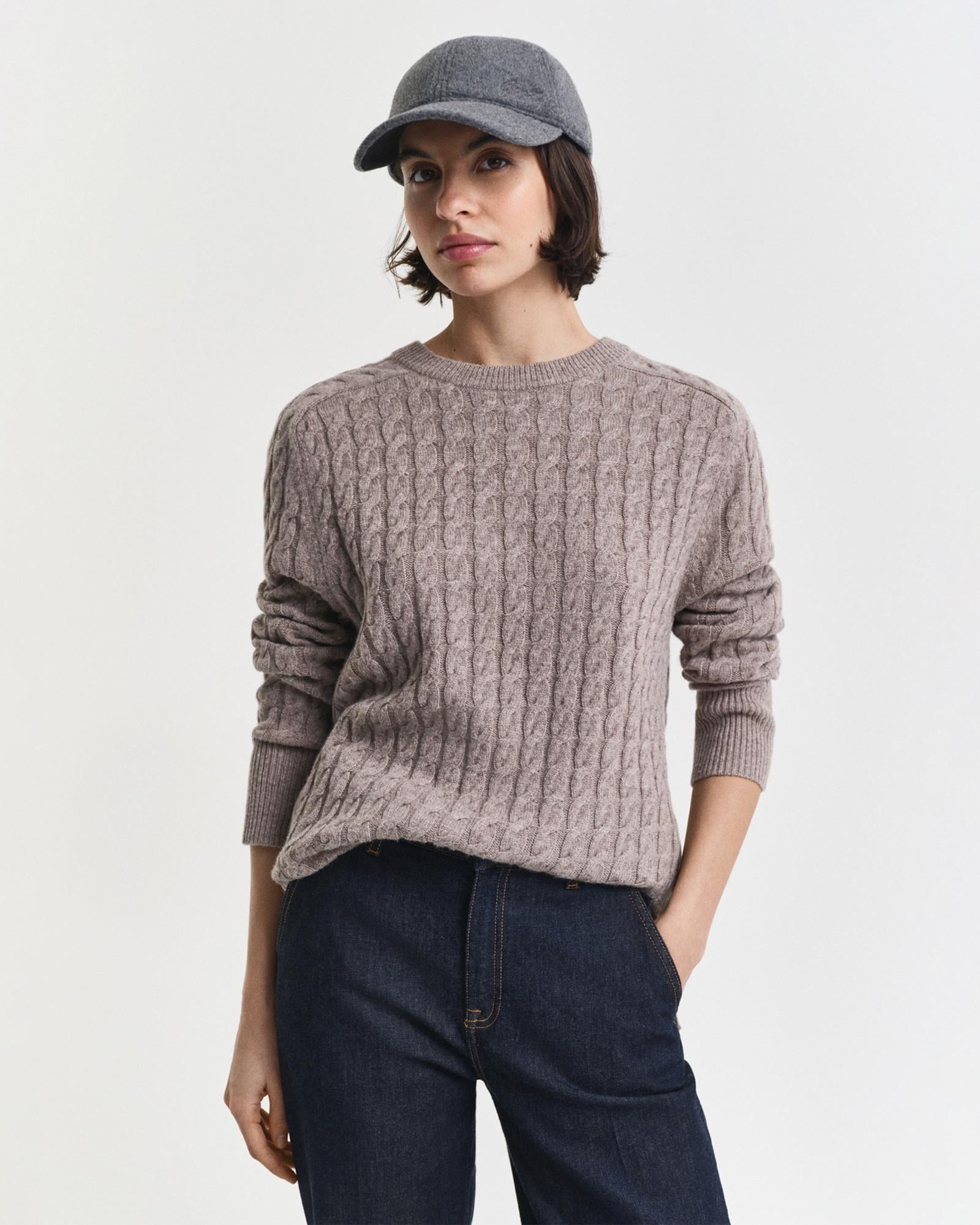 GANT Kadın Bej Relaxed Fit Bisiklet Yaka Triko