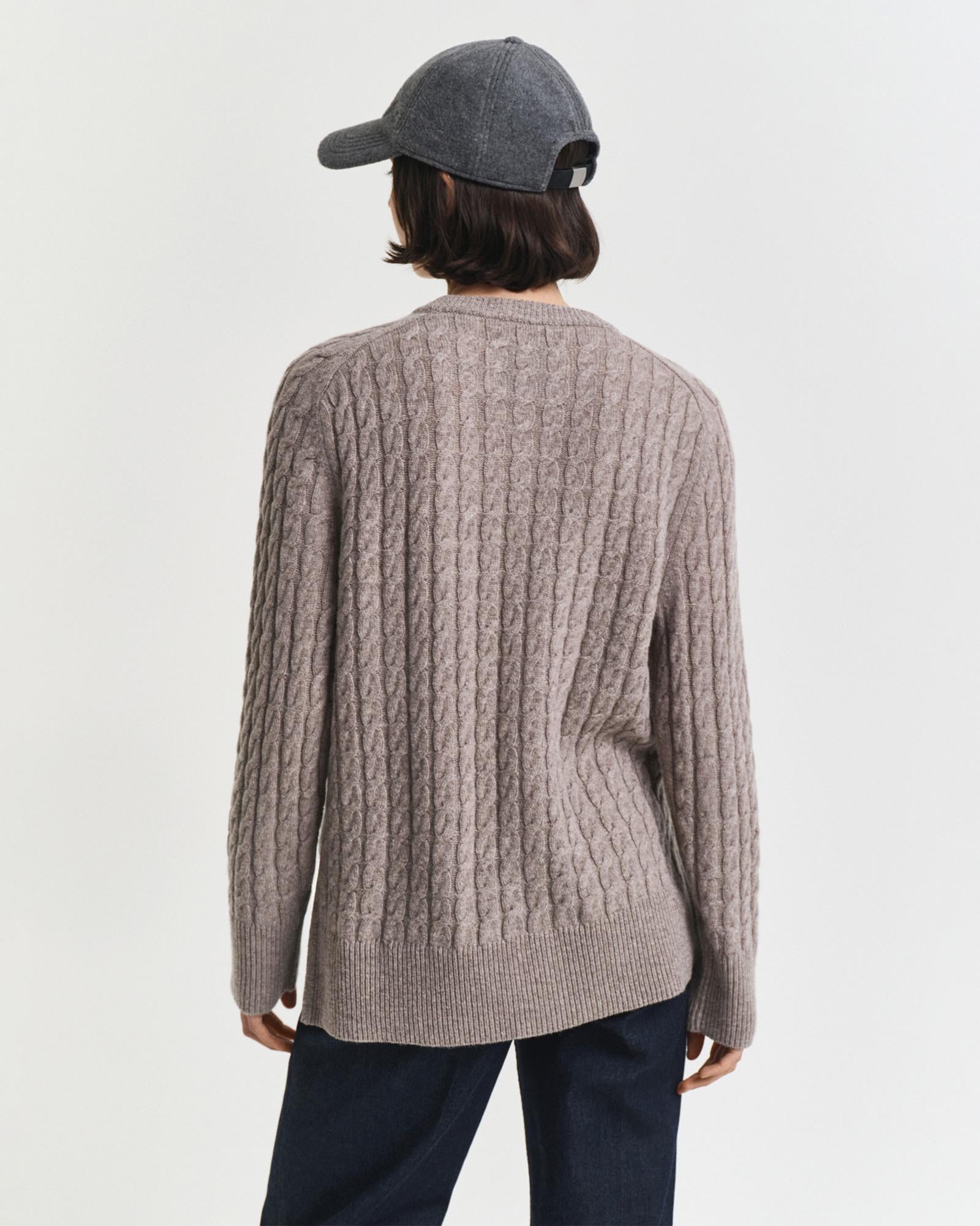 GANT Kadın Bej Relaxed Fit Bisiklet Yaka Triko