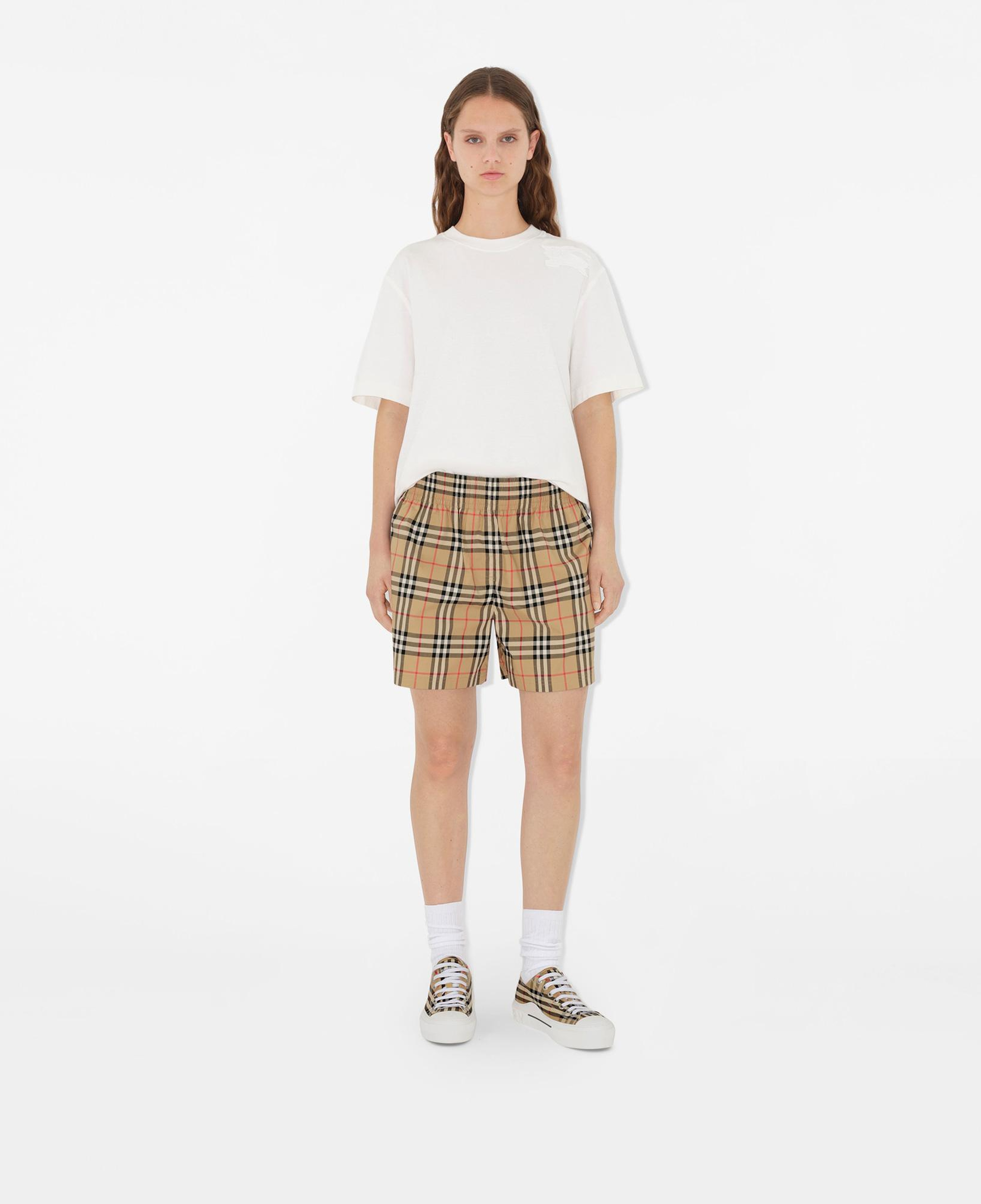 Burberry Check Stretch Pamuk Kadın Bej Şort