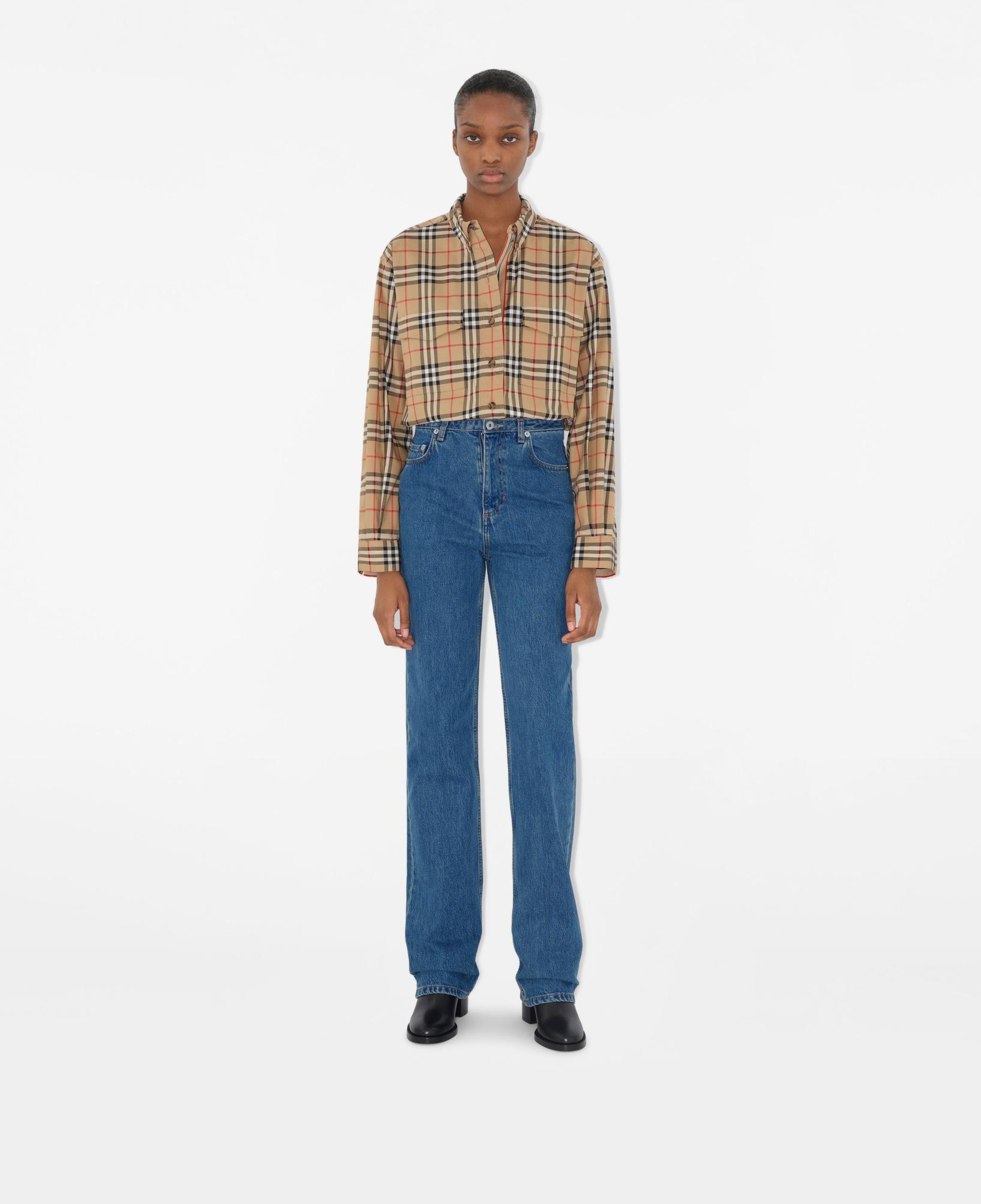 Burberry Check Stretch Pamuklu Kadın Bej Gömlek
