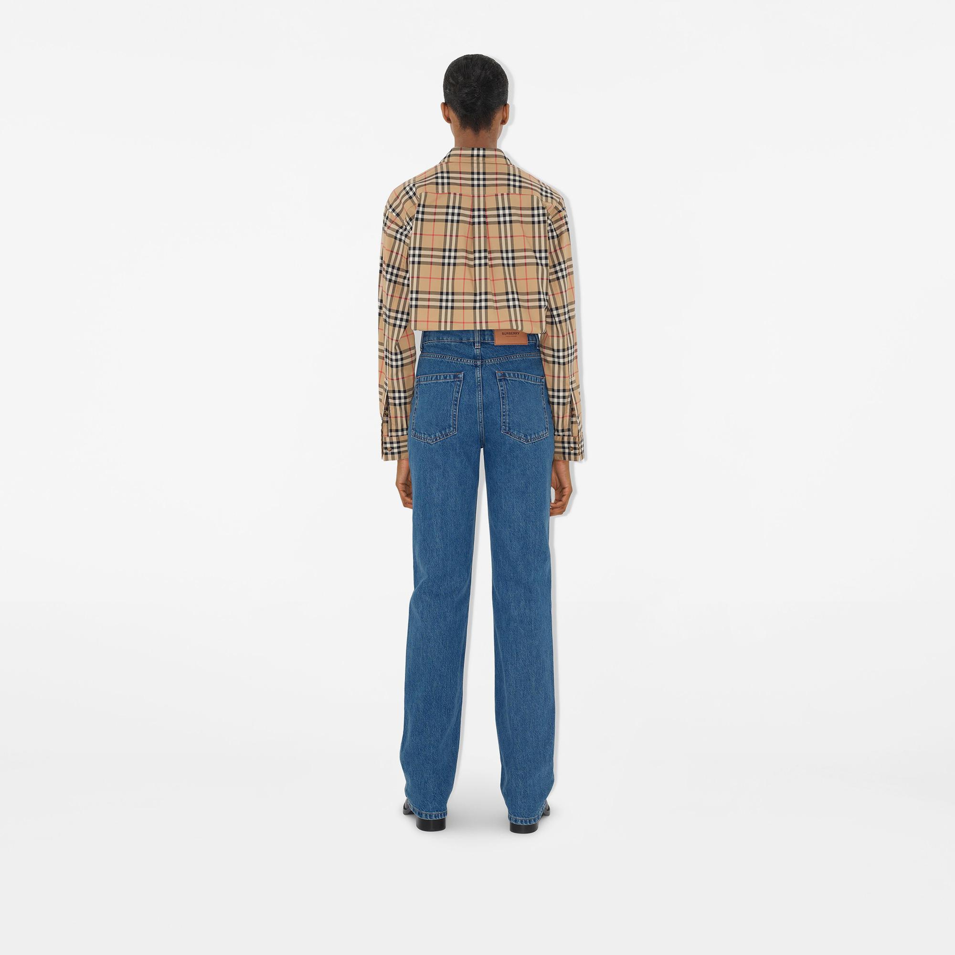 Burberry Check Stretch Pamuklu Kadın Bej Gömlek