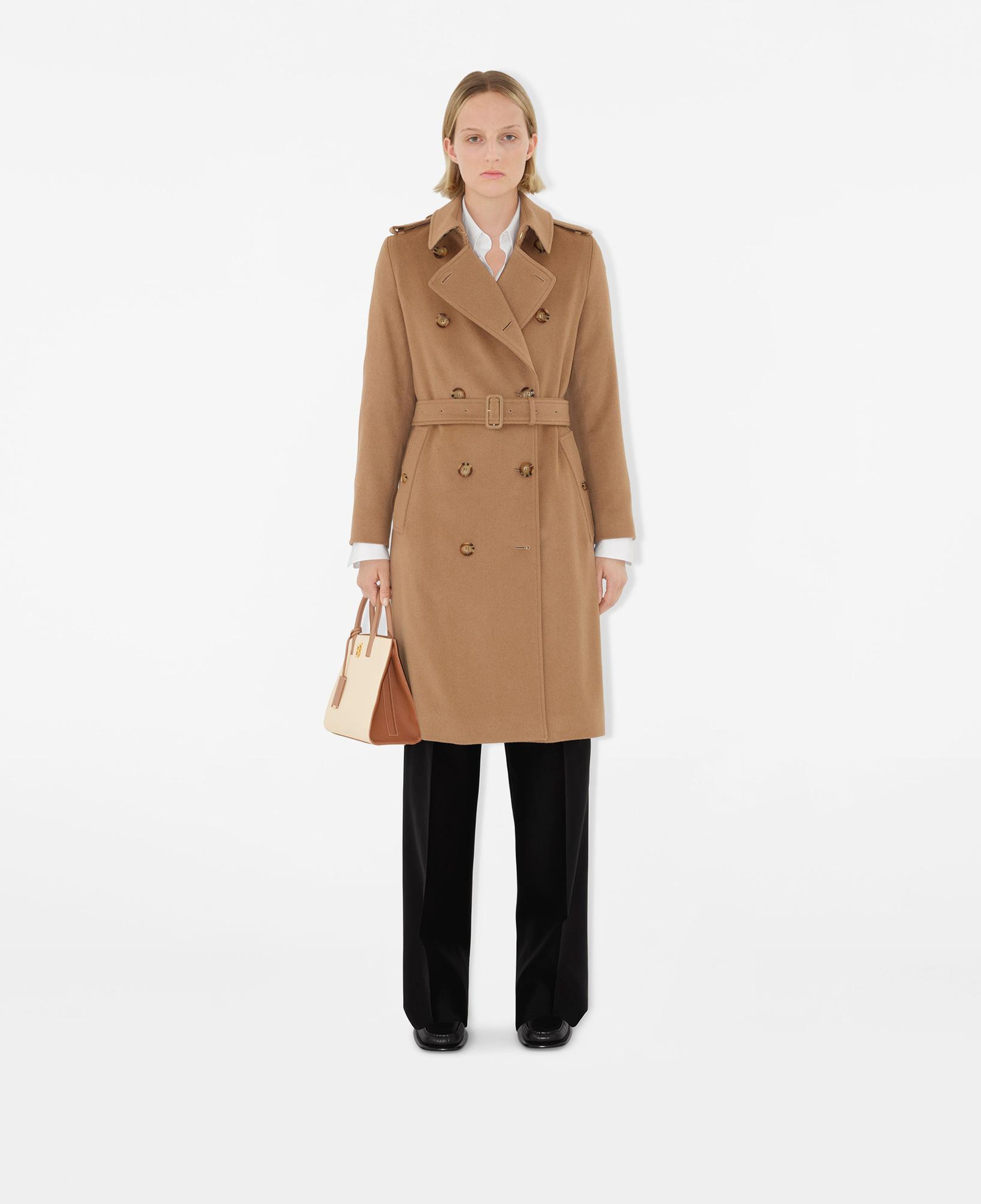 Burberry Long Kaşmir Karışımlı Kensington Trench Kadın Bej Trençkot