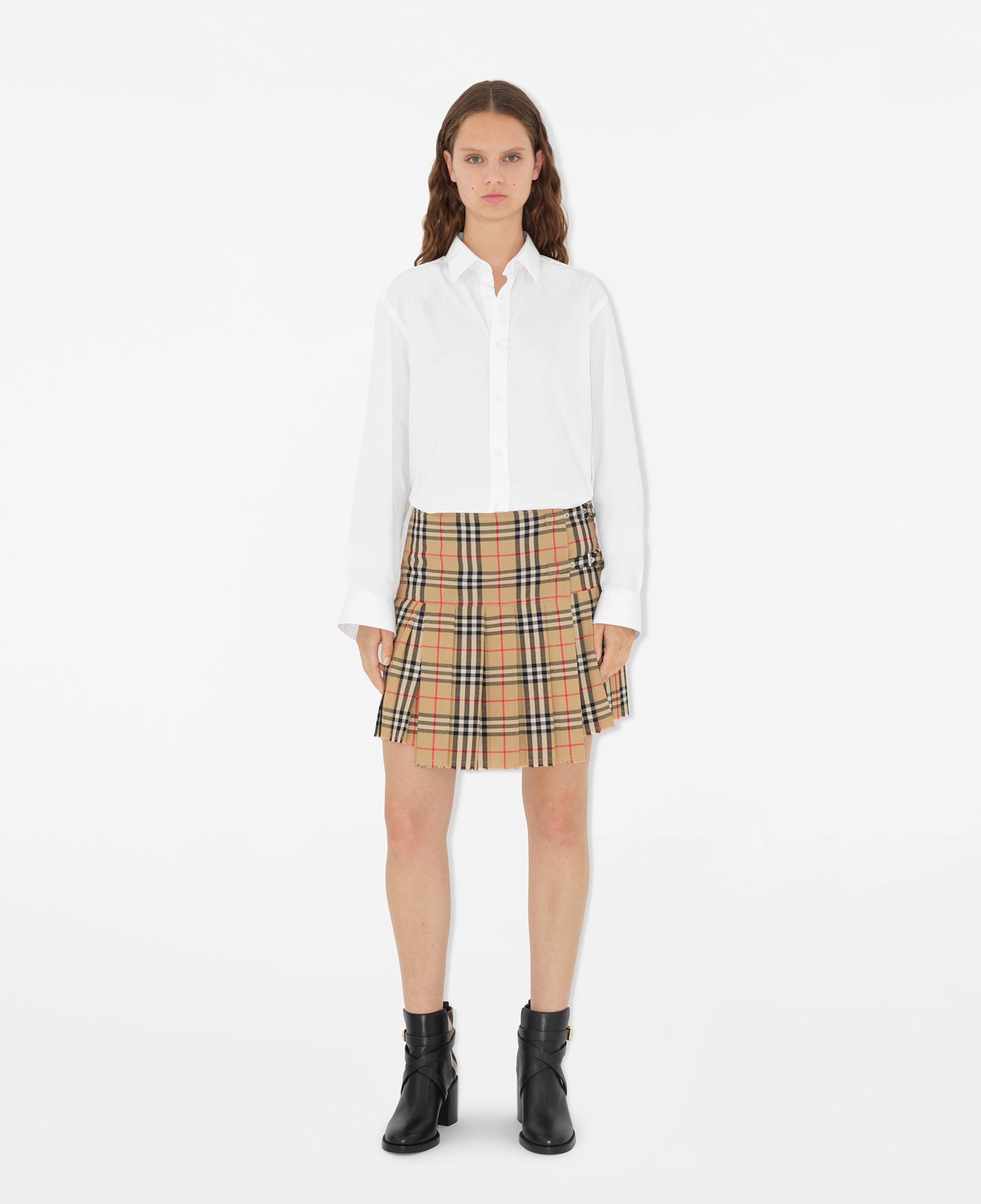 Burberry Pleated Check Yün Mini Kadın Bej Etek