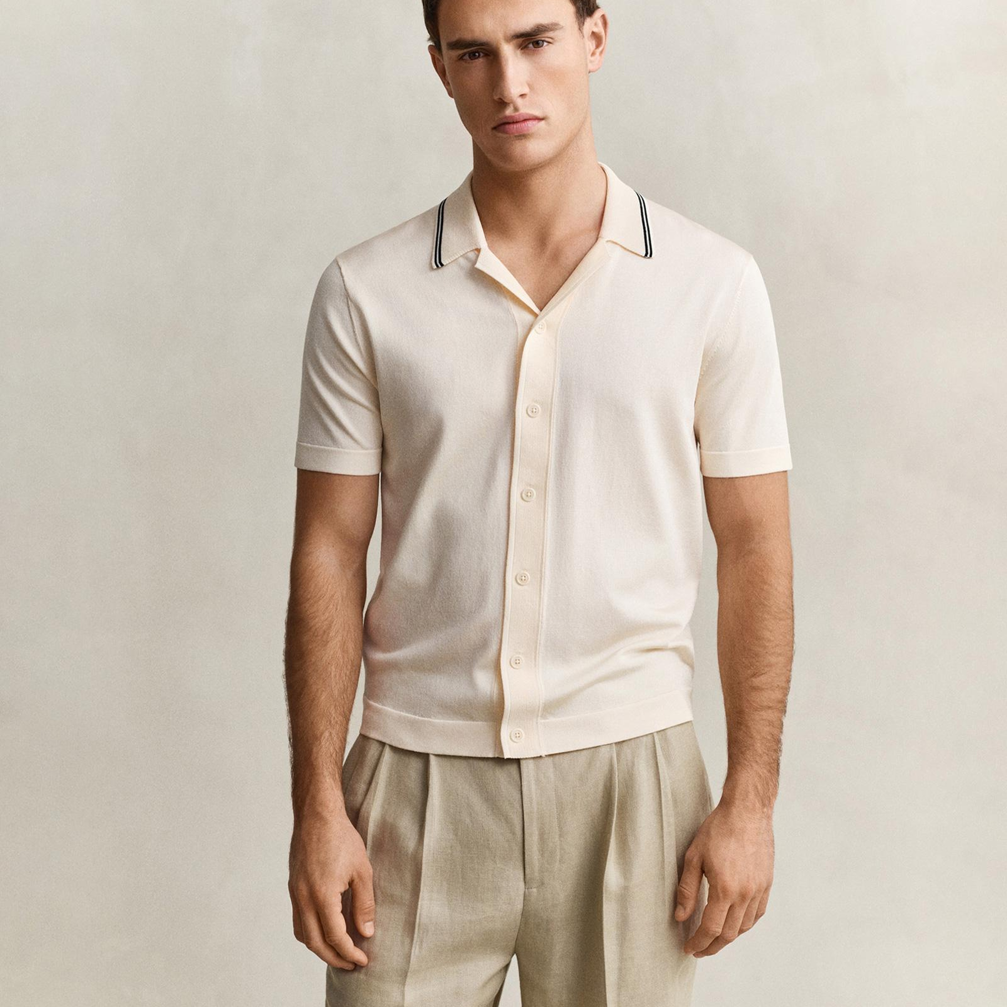 GANT Erkek Krem Regular Fit Kısa Kollu Resort Yaka Gömlek