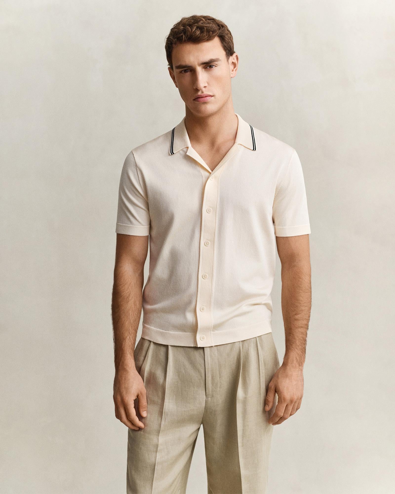 GANT Erkek Krem Regular Fit Kısa Kollu Resort Yaka Gömlek