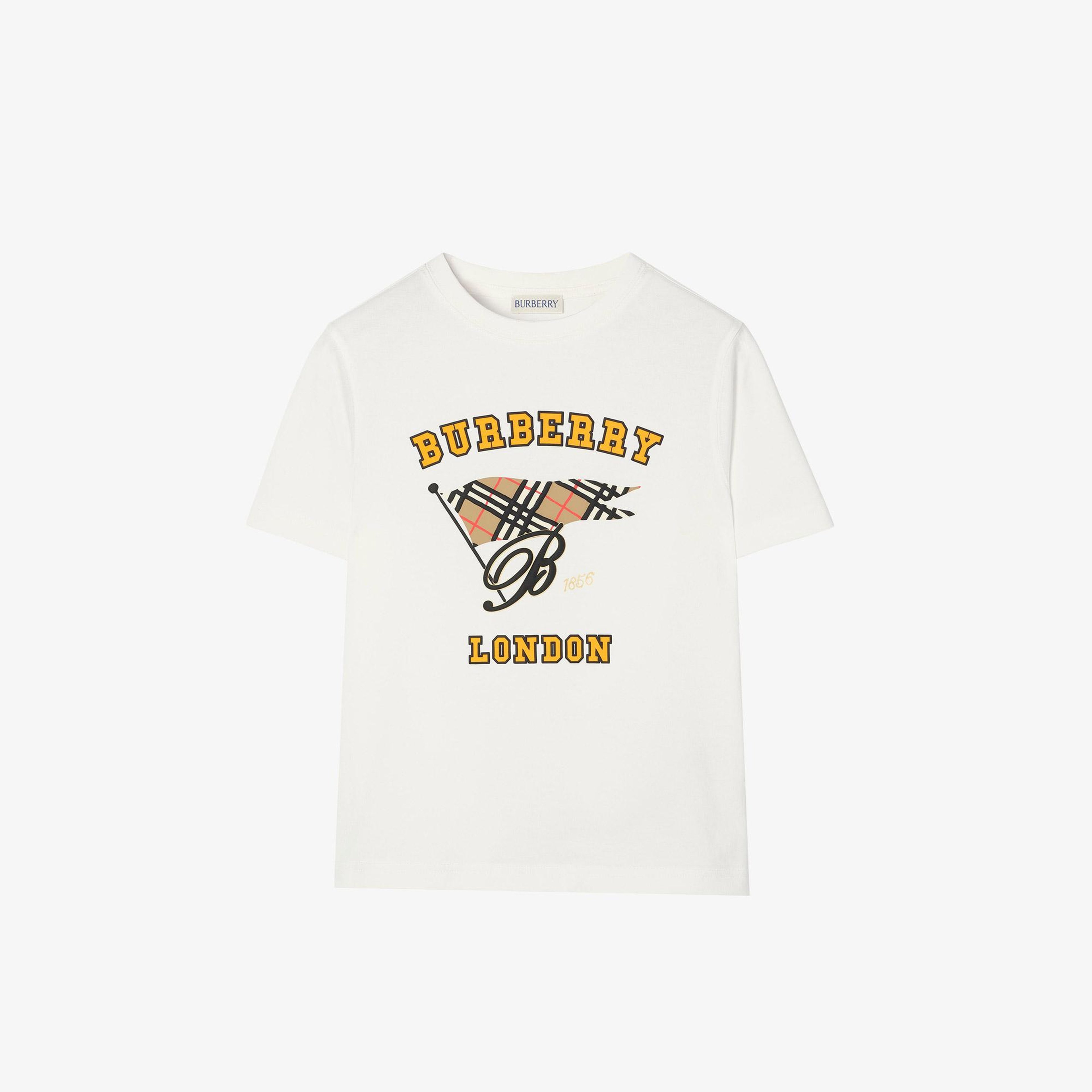 Burberry Cedar Flag Flock Çocuk Beyaz T-Shirt