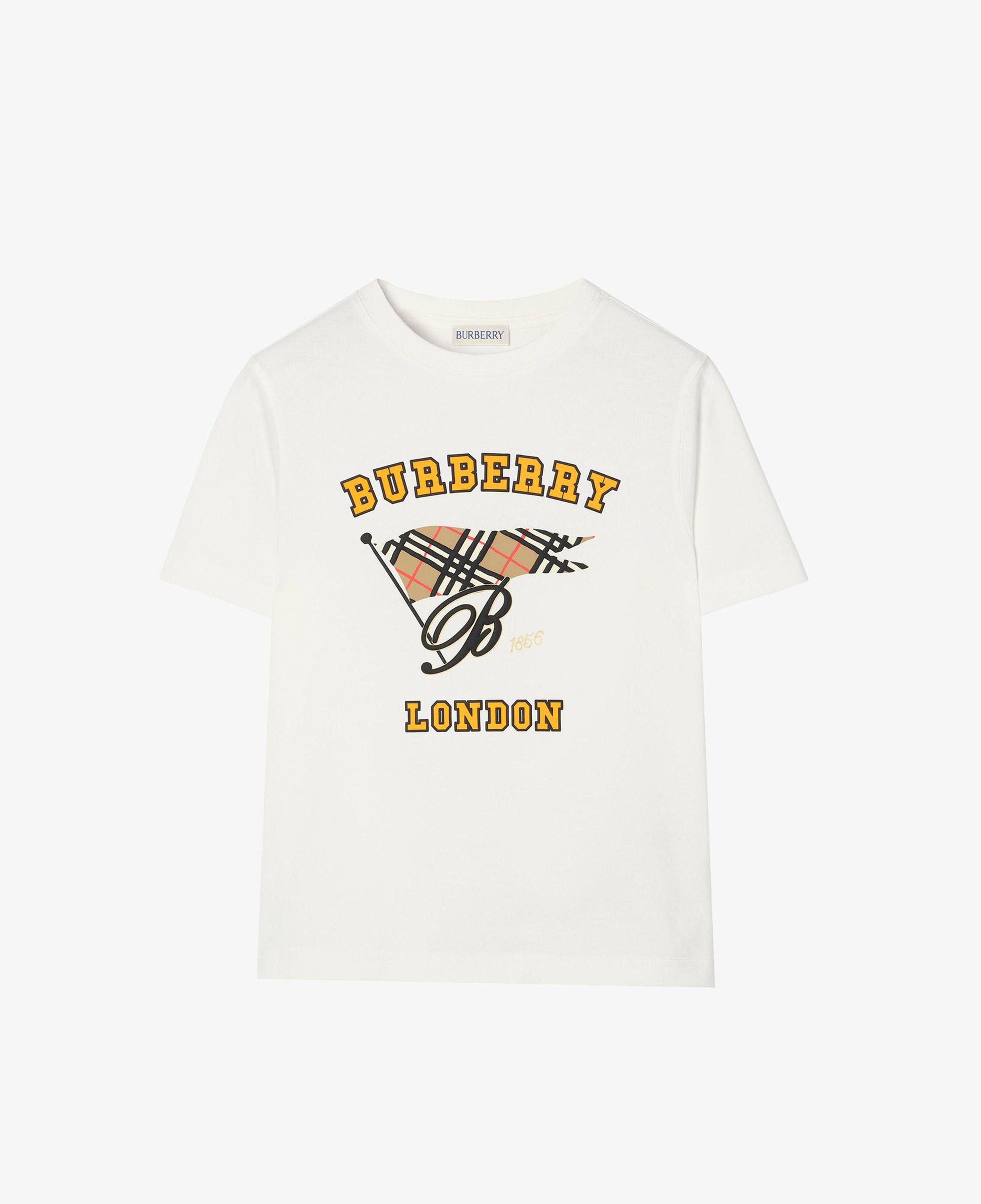 Burberry Cedar Flag Flock Çocuk Beyaz T-Shirt