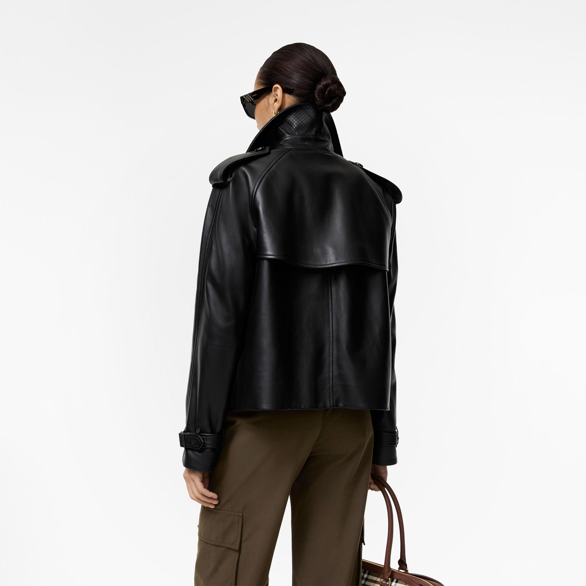 Burberry Mayfair Kadın Siyah Deri Mont