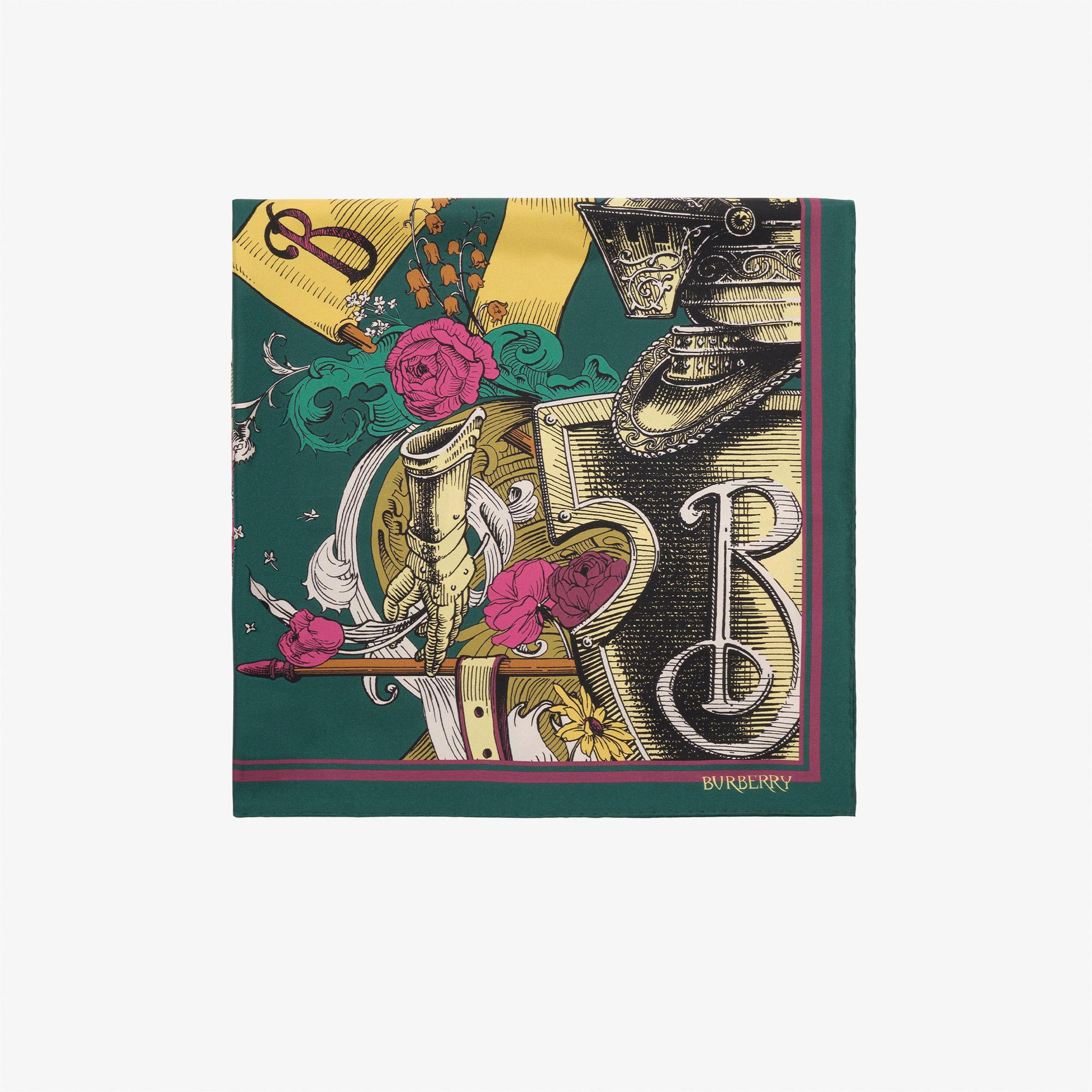 Burberry 90X90 Etched Knight Kadın Yeşil Eşarp